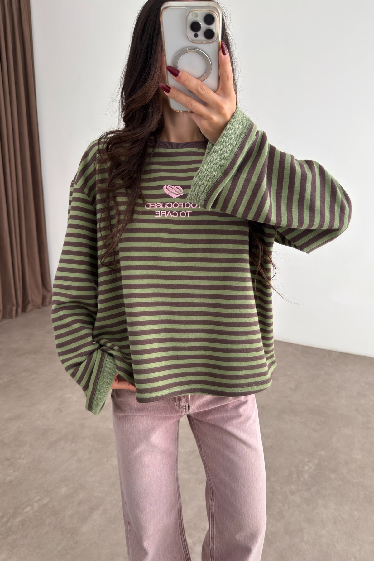 To Care Yeşil Kahve Çizgili Sweatshirt