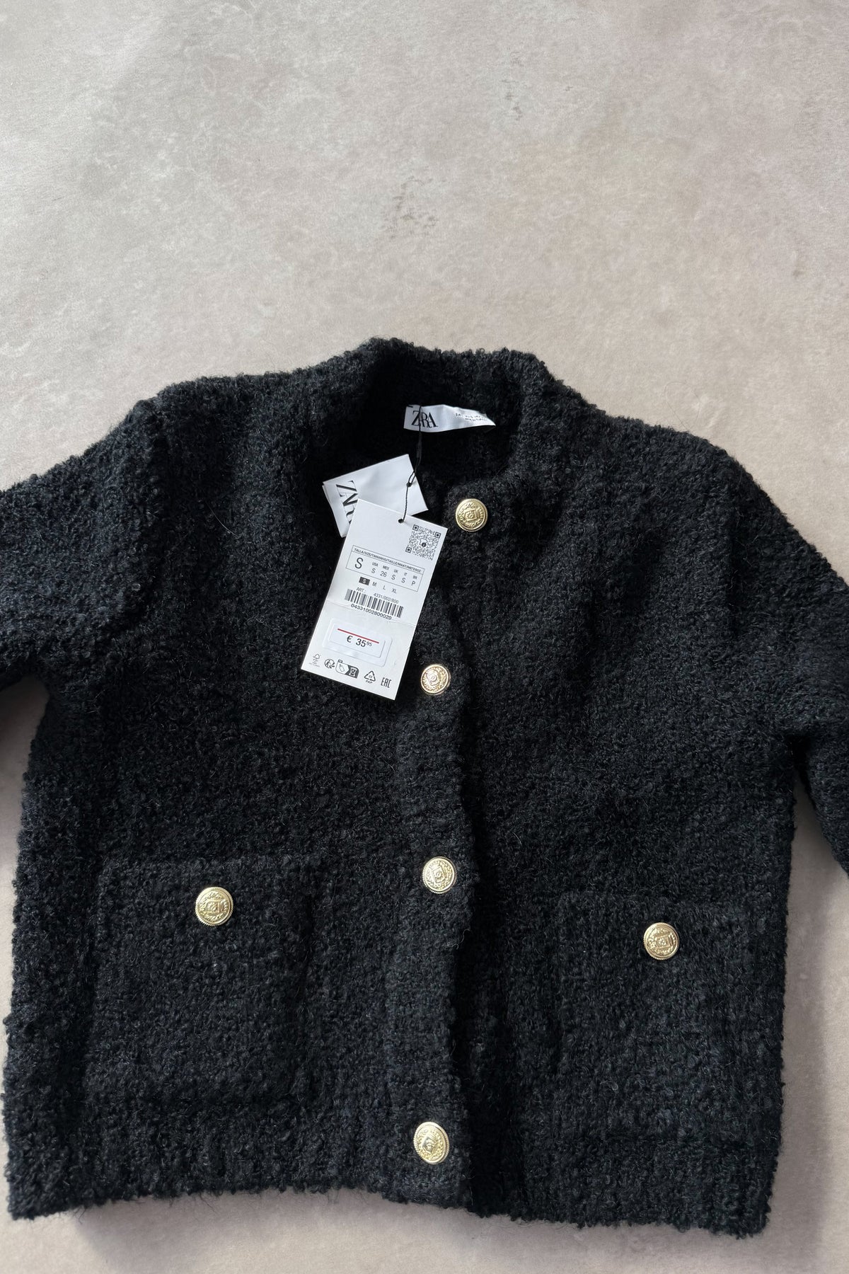 Zra Orj Gold Düğmeli Teddy Siyah Hırka