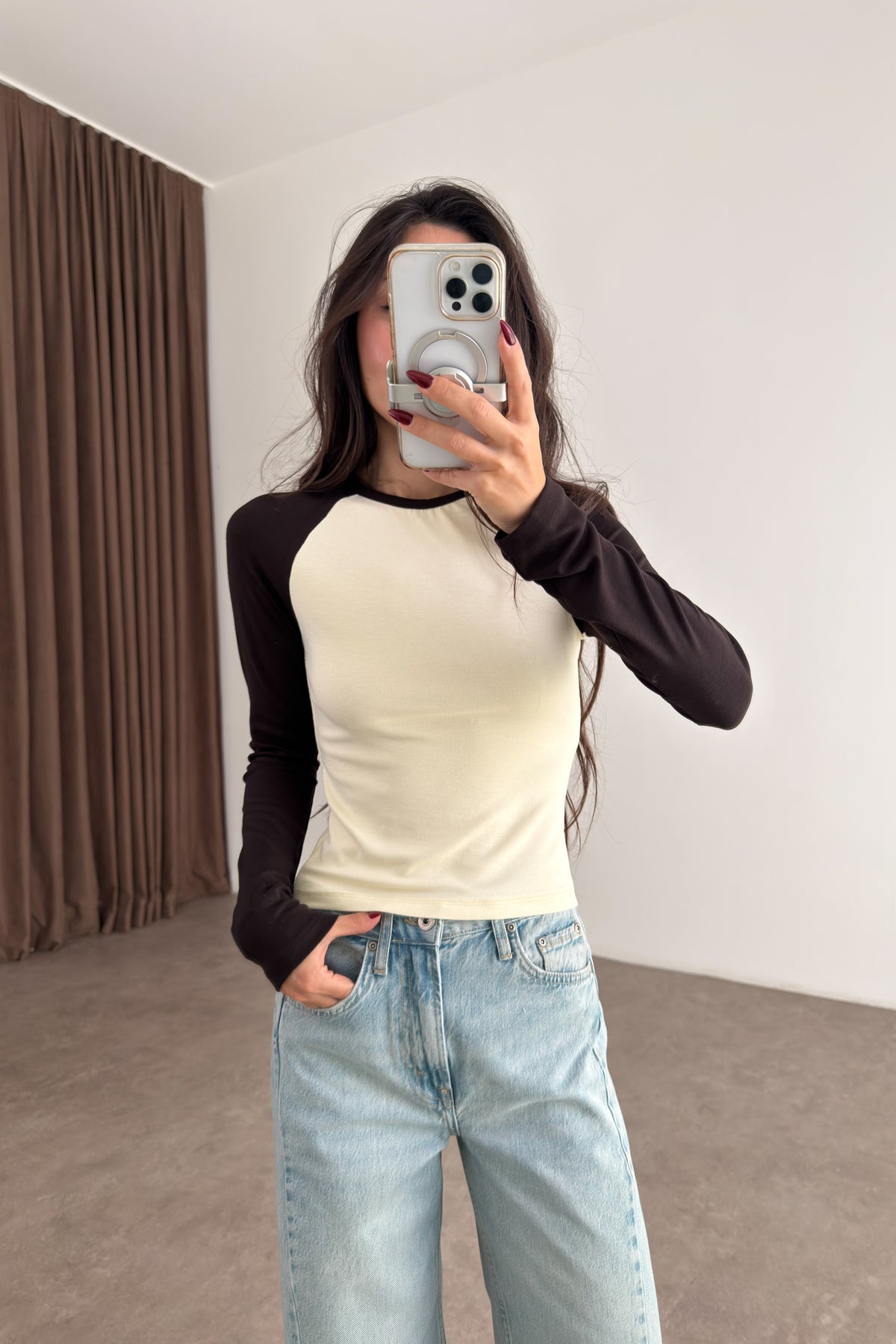 Raglan Kollu Kahve Sarı Body