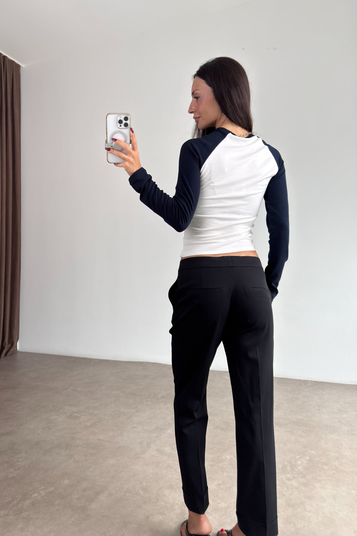 Raglan Kollu Lacivert Beyaz Body