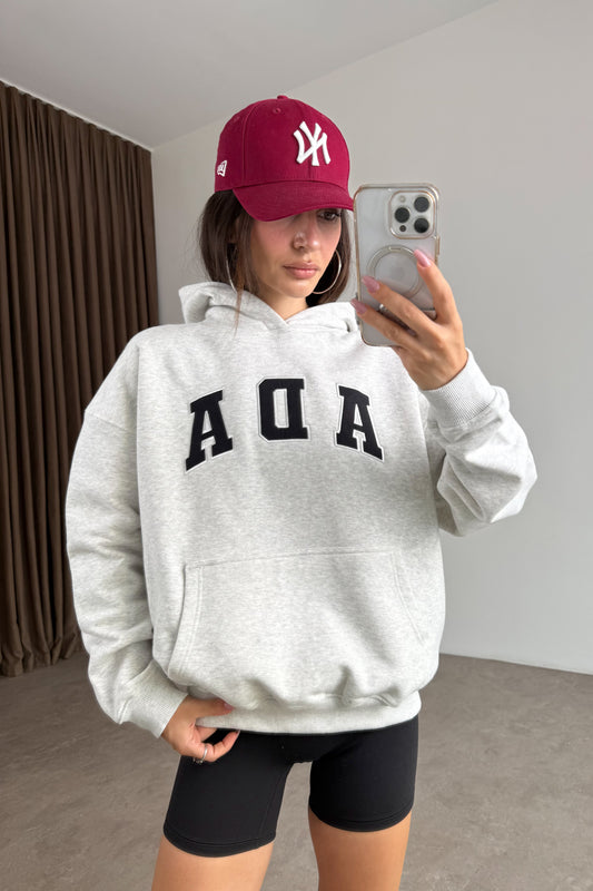 Orijinal Marka Ada Gri Melanj Kapüşonlu Şardonlu Sweatshirt