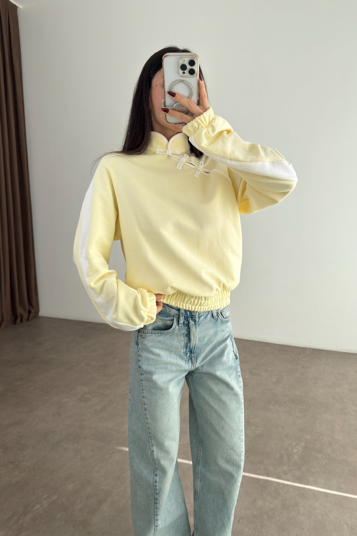 Brshk Asimetrik Frog Kapama Sarı  Sweatshirt