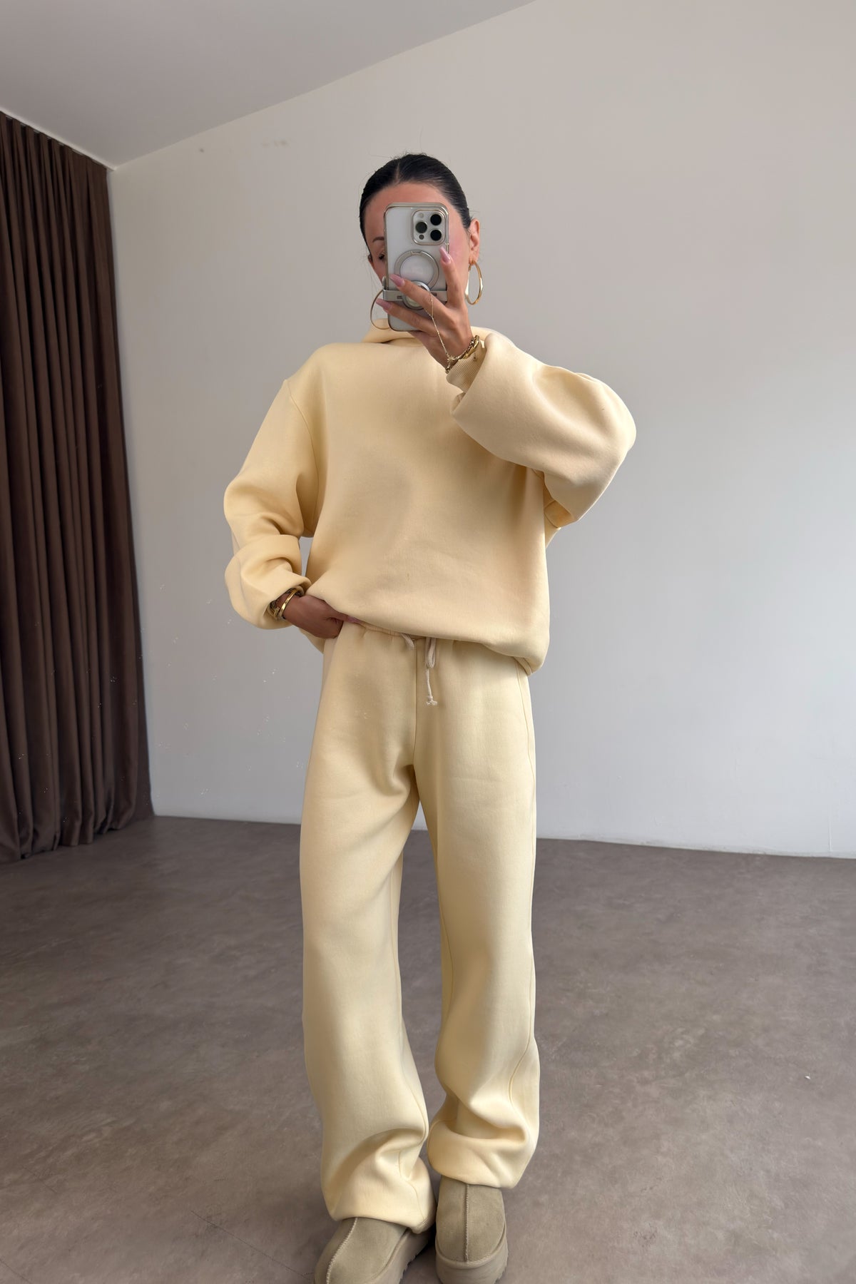 ZRA Kapüşonlu Şardonlu Butter Yellow Takım