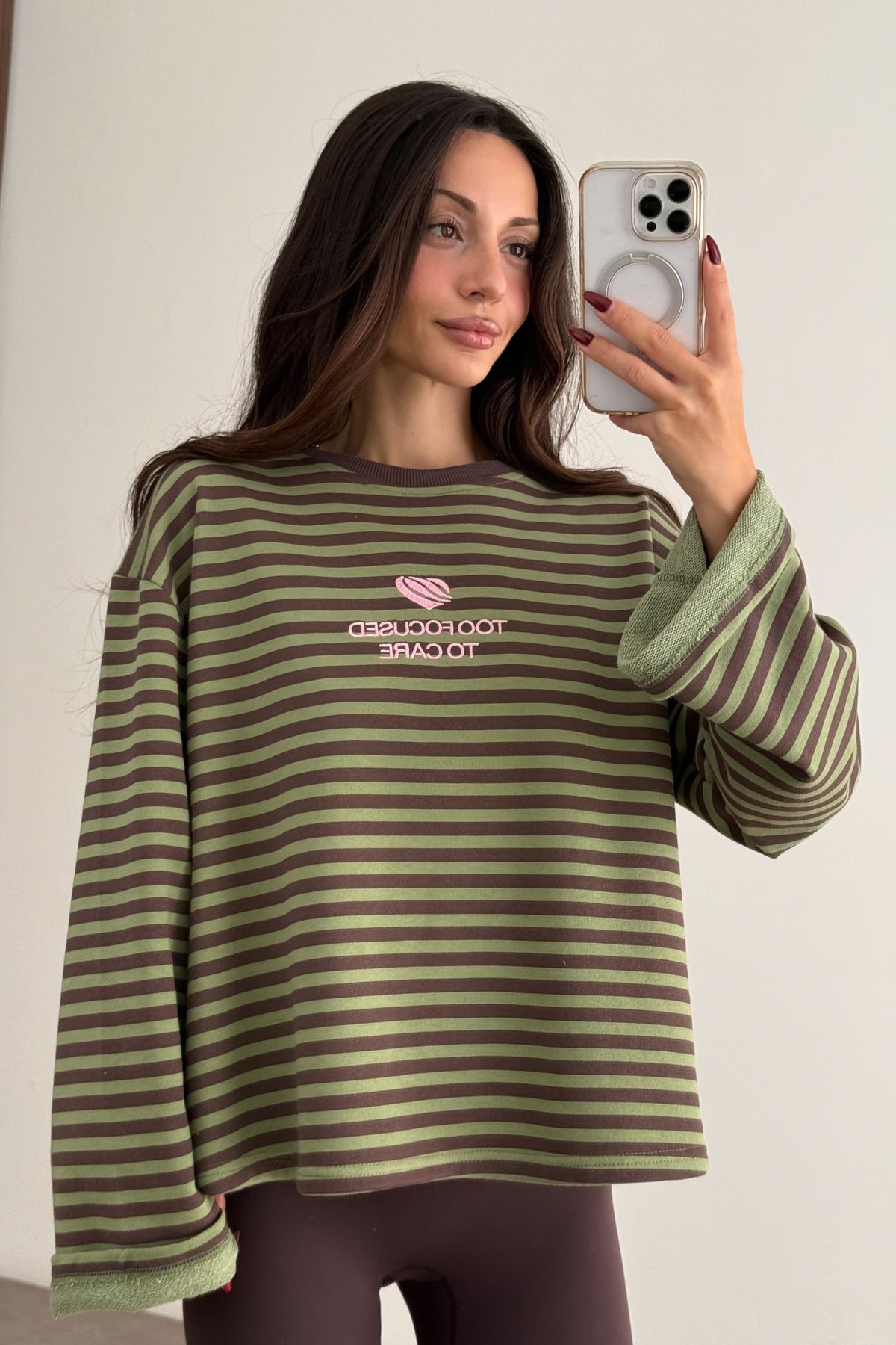 To Care Yeşil Kahve Çizgili Sweatshirt
