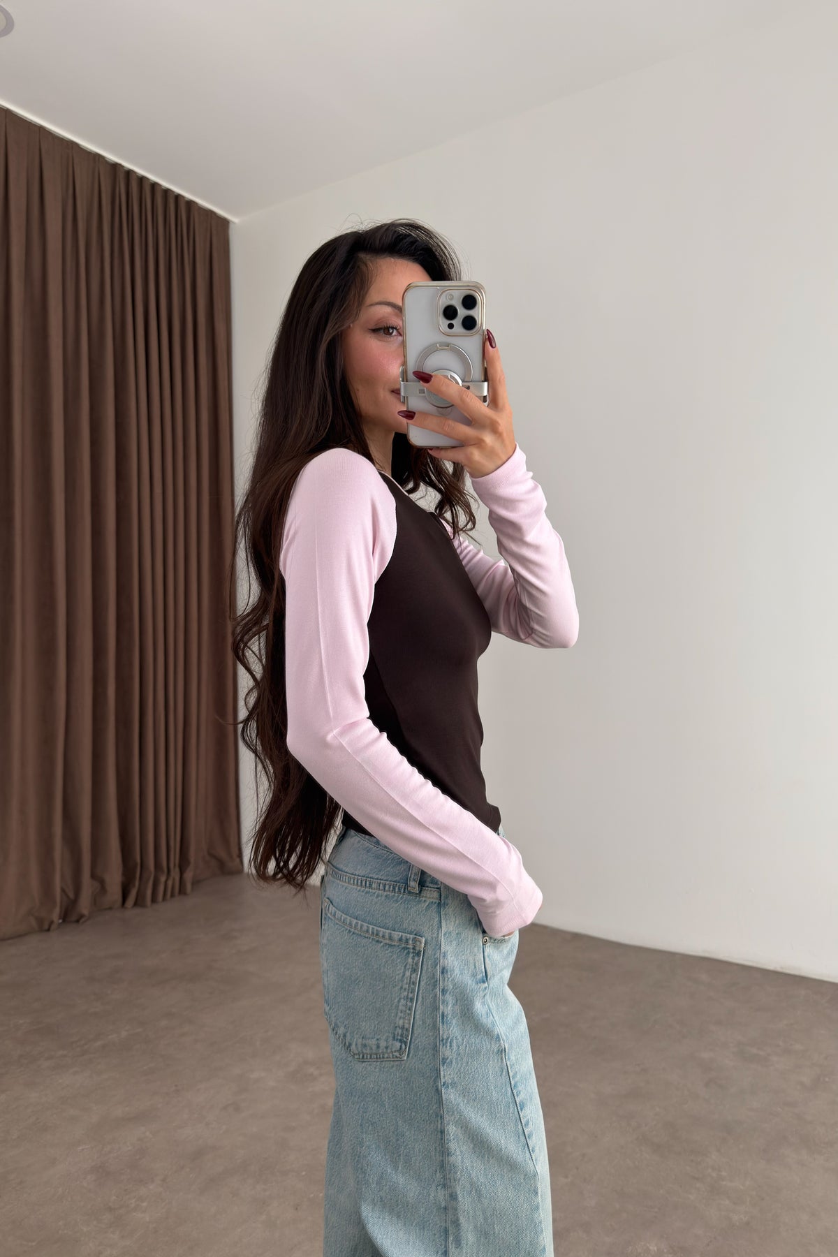 Raglan Kollu Kahve Pembe Body