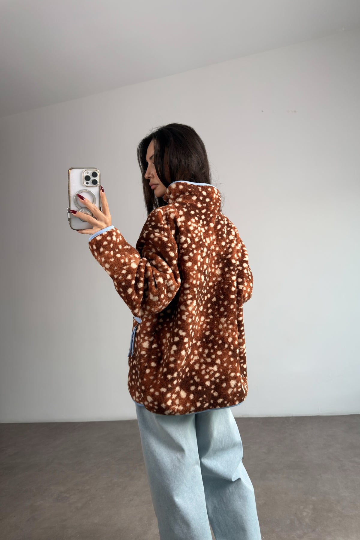 Kanguru Cepli Mavi Biyeli Bambi Teddy Ceket