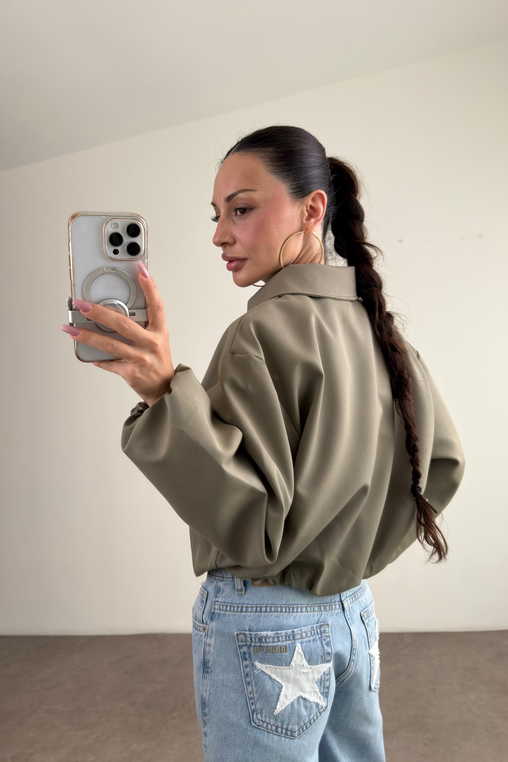 Premium Polo Yaka Haki Bomber Ceket