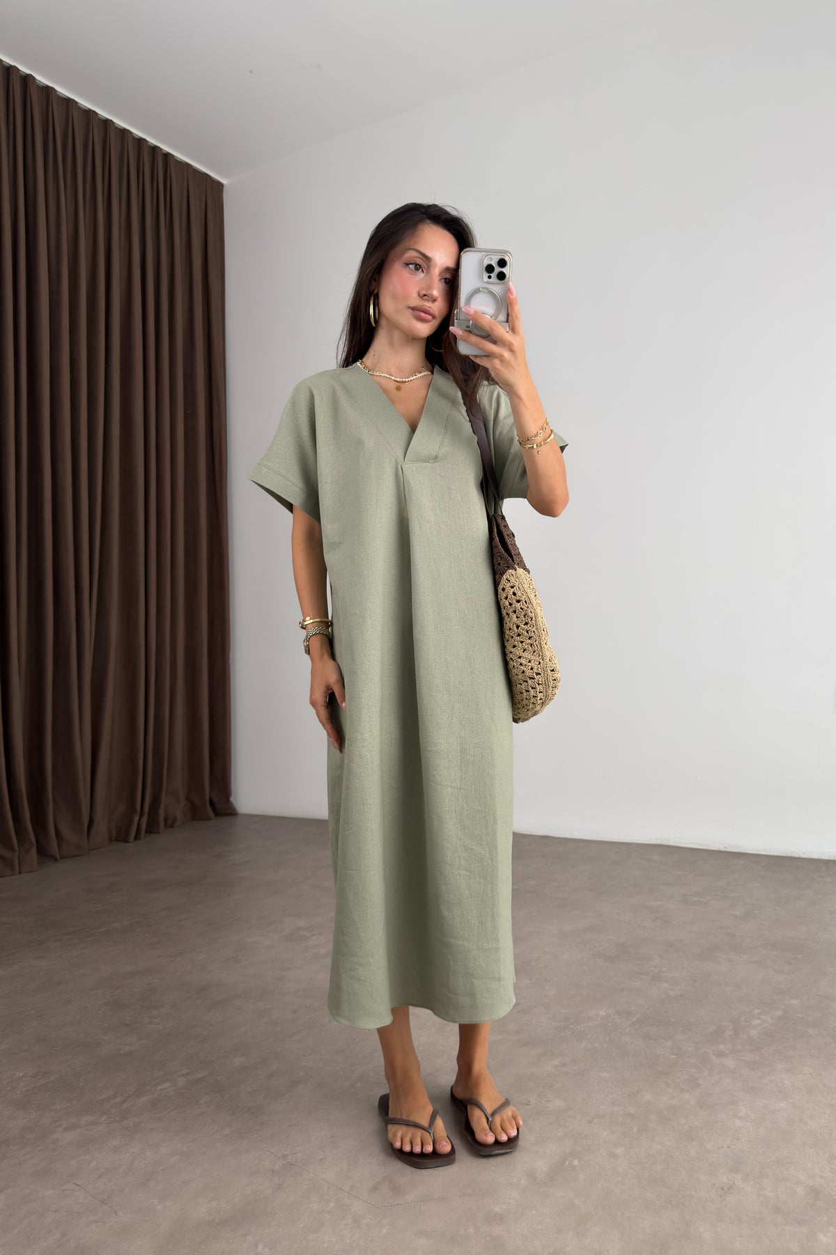 Premium Linen Keten Elbise Çağla