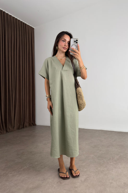 Premium Linen Keten Elbise Çağla