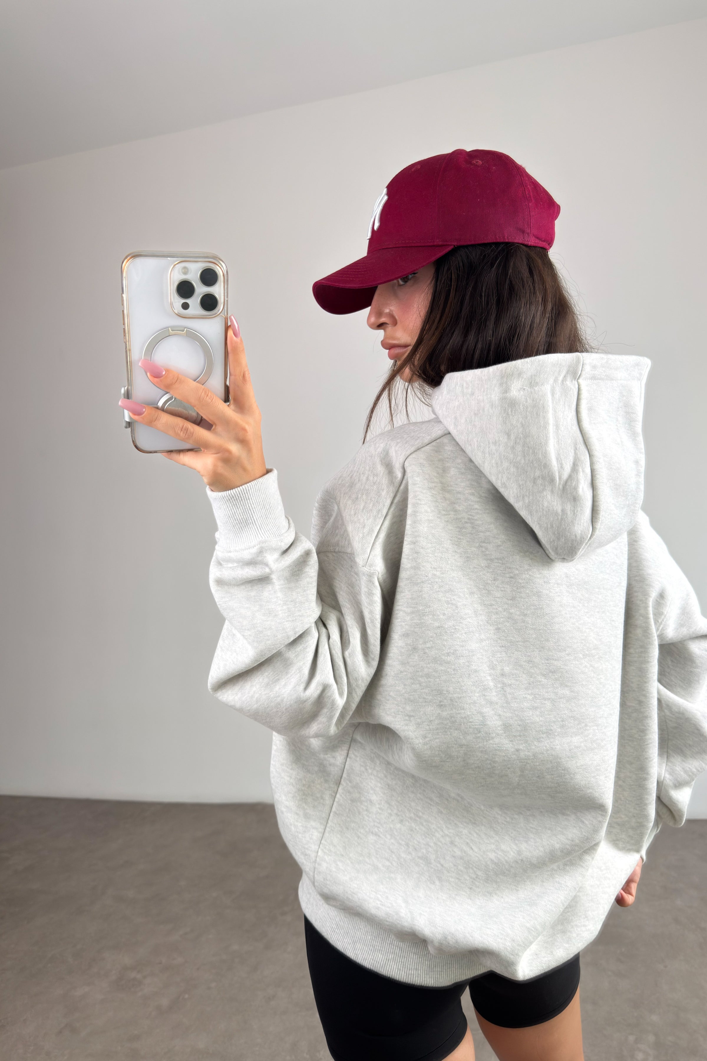 Orijinal Marka Ada Gri Melanj Kapüşonlu Şardonlu Sweatshirt