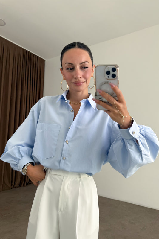Gold Damla Düğmeli Mavi Gömlek