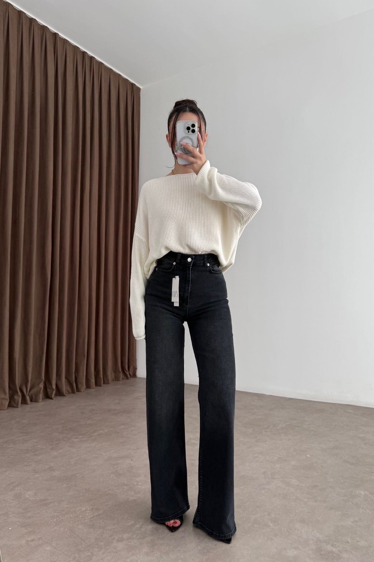 ZRA Dikişli Paça Straightleg Füme Jean