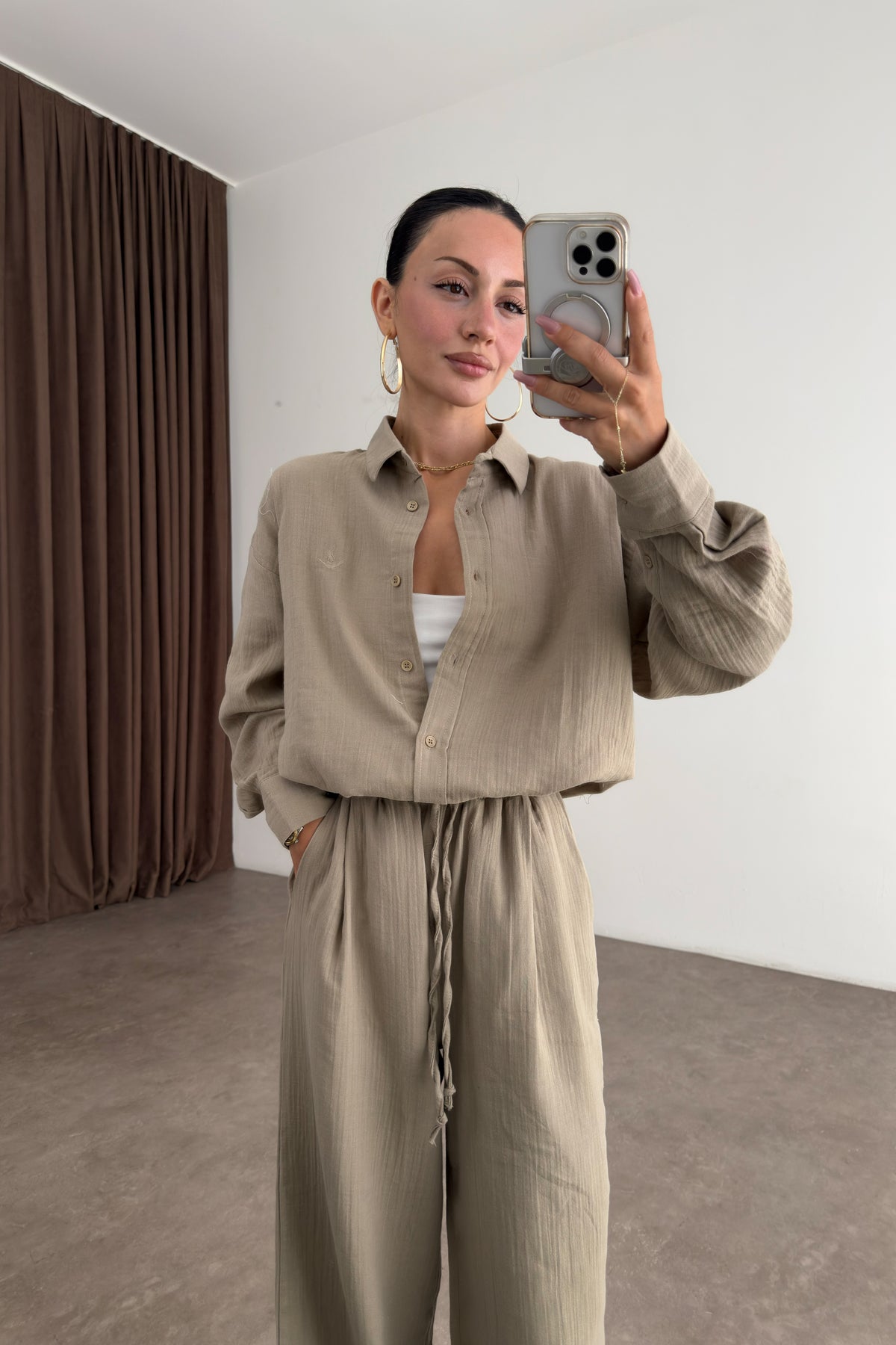 Bymn Oversize Müslin Gömlek Pantolon Çağla Takım