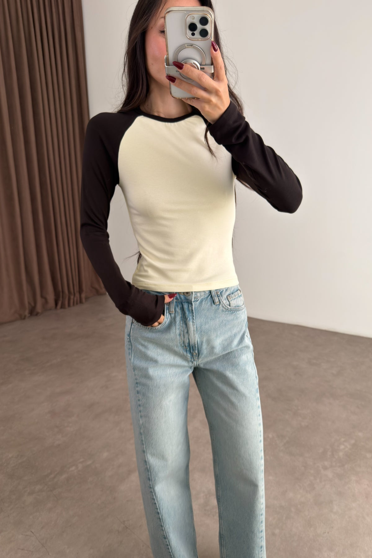 Raglan Kollu Kahve Sarı Body