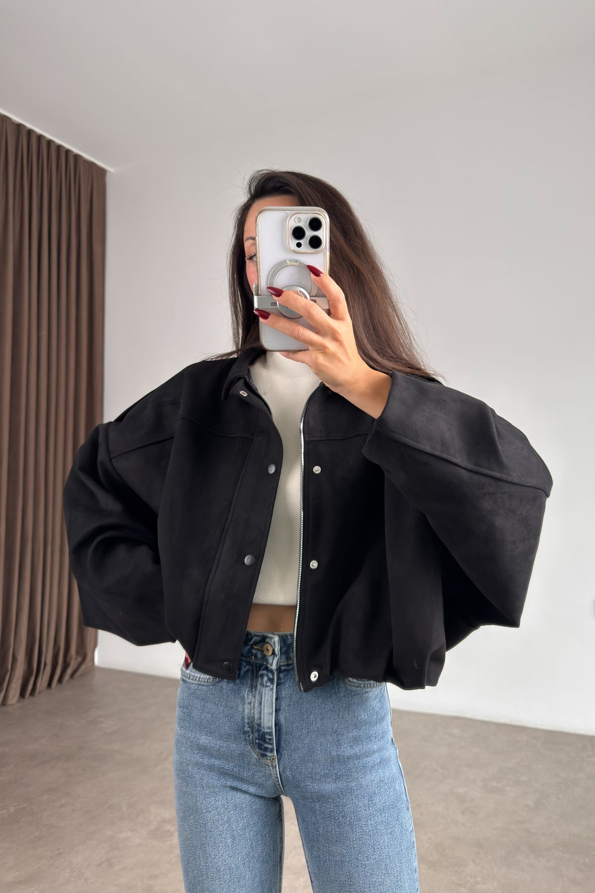 Premium Siyah Süet Bomber Ceket