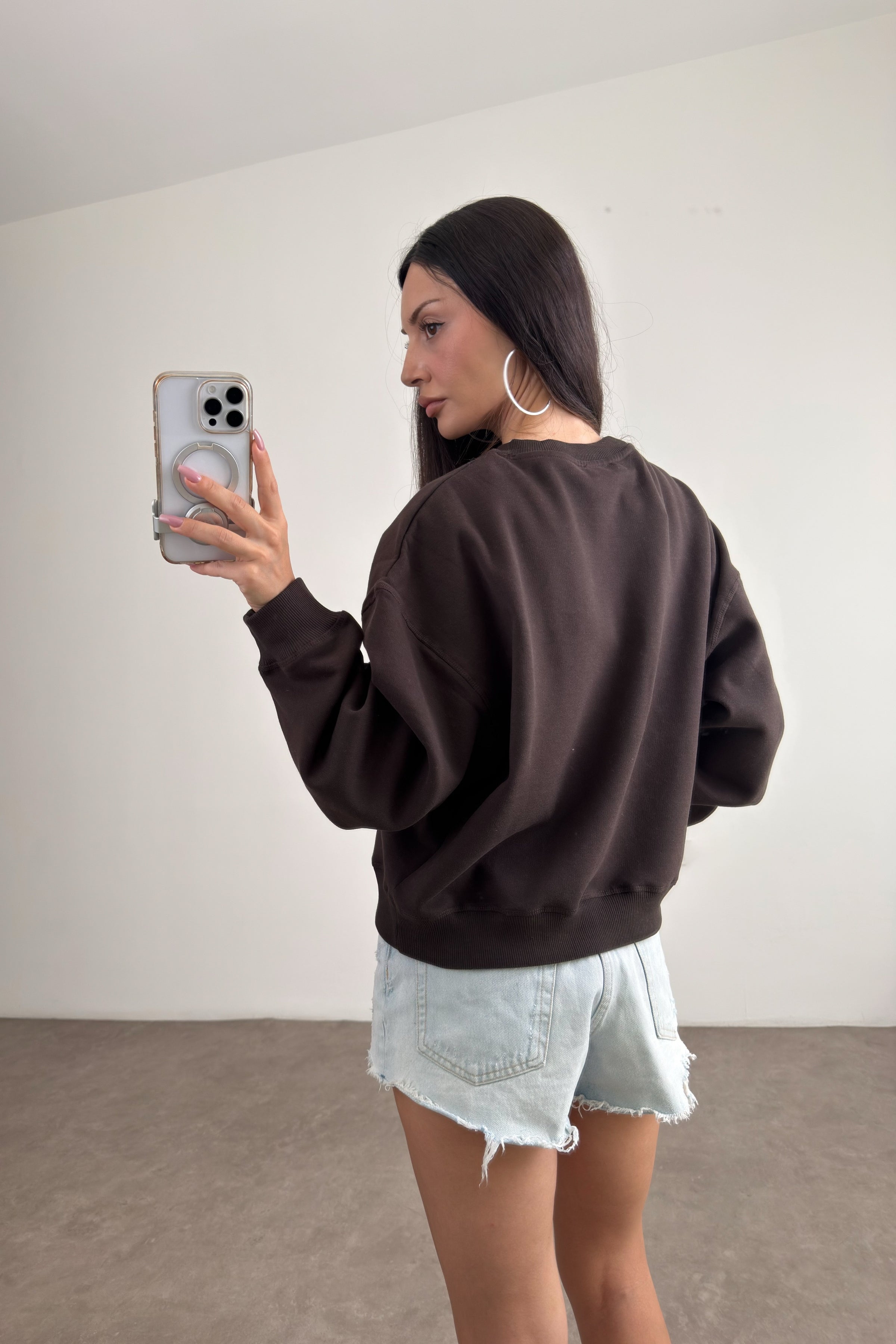 Orijinal Marka Adnla Loouse Fit Kahve Sweatshirt