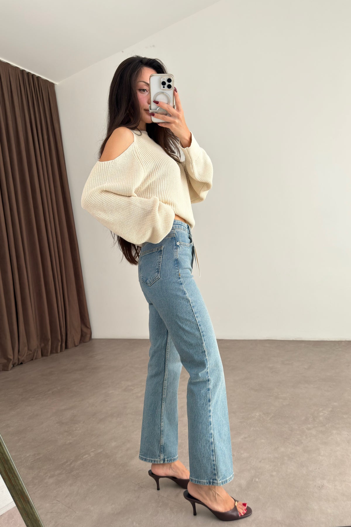 Zra Orj. Teal Blue Yüksek Belli Mom Fit Jean
