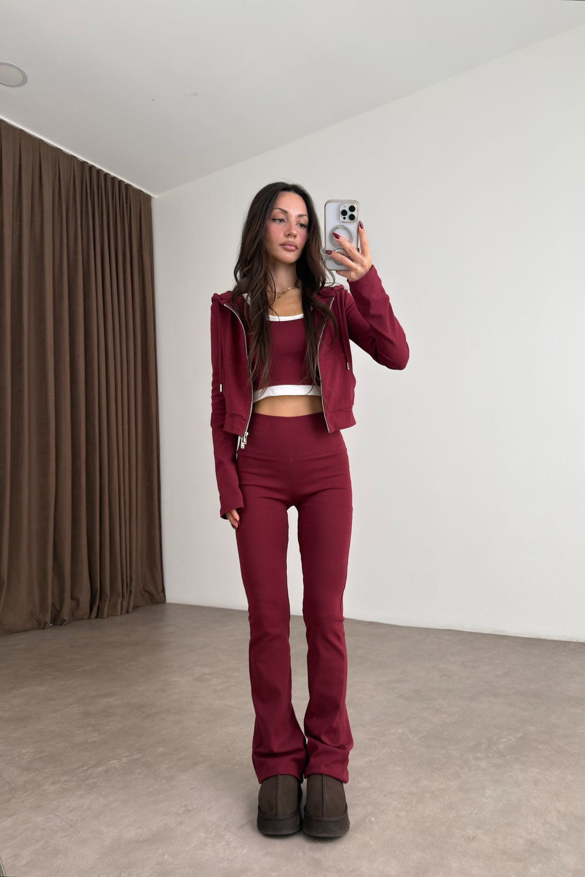 Flare Pantolon Ceket 3'lü Bordo Spor Takım