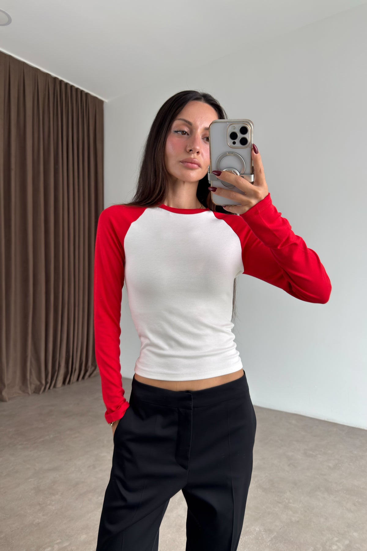 Raglan Kollu Kırmızı Beyaz Body