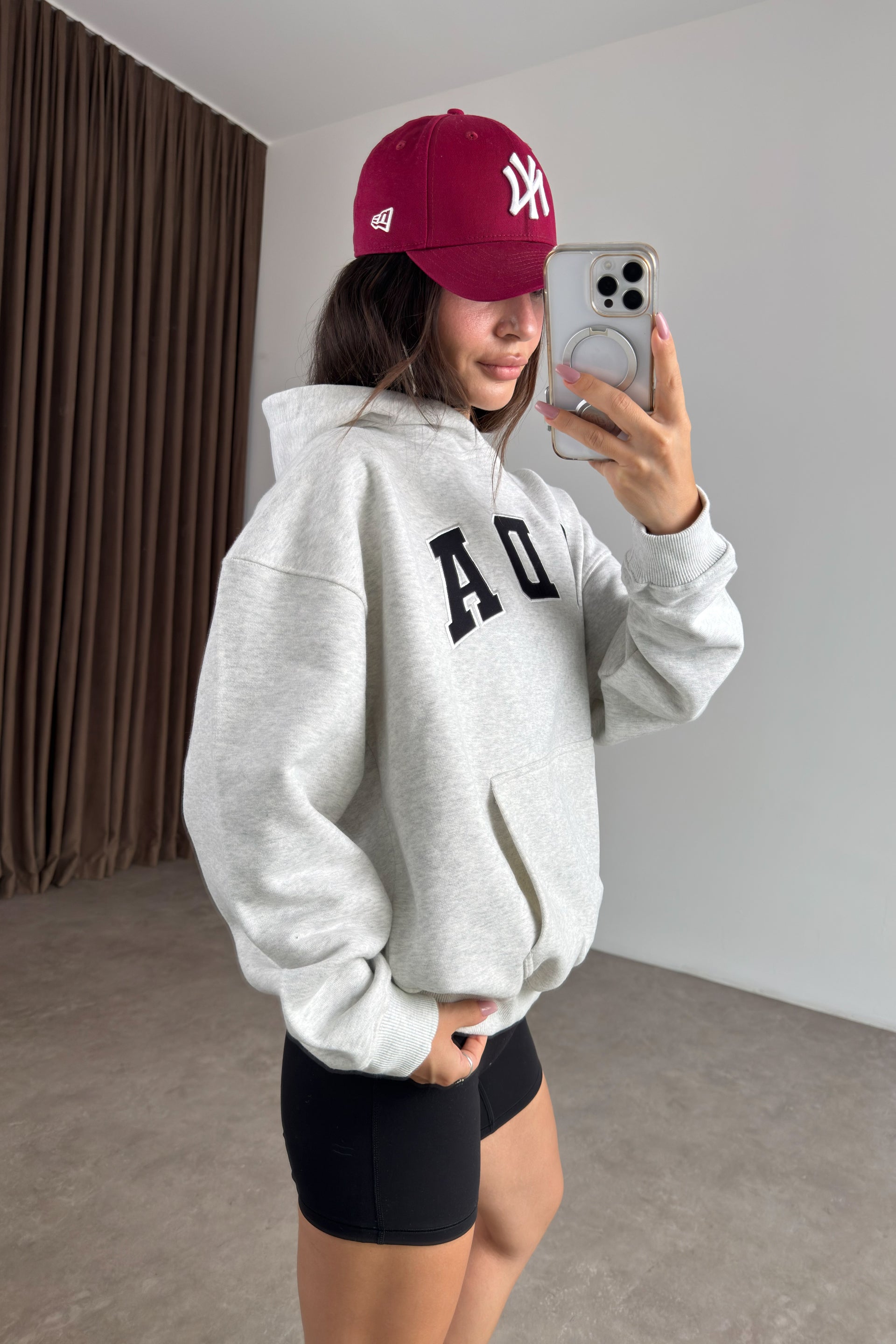 Orijinal Marka Ada Gri Melanj Kapüşonlu Şardonlu Sweatshirt