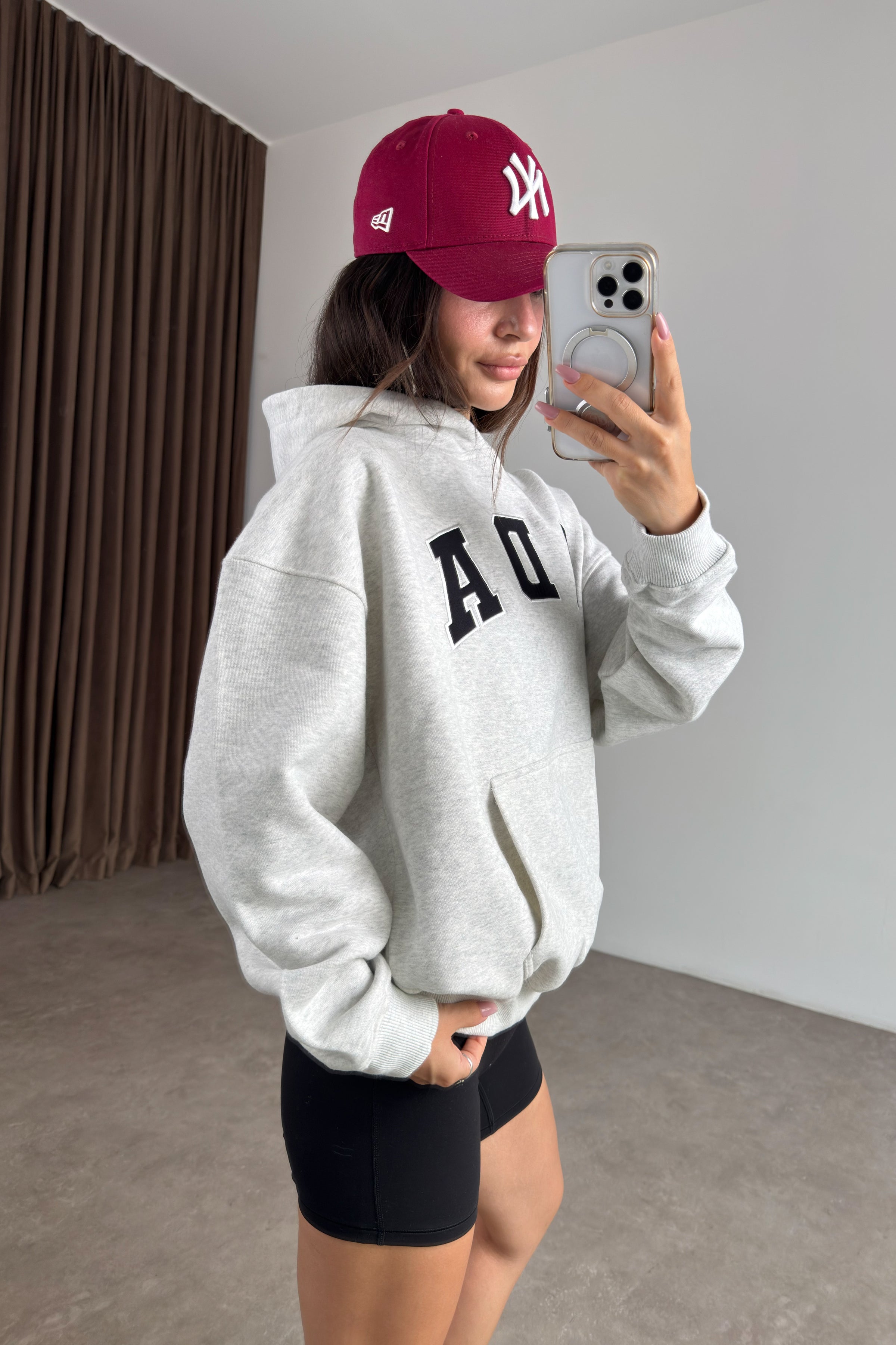 Orijinal Marka Ada Gri Melanj Kapüşonlu Şardonlu Sweatshirt