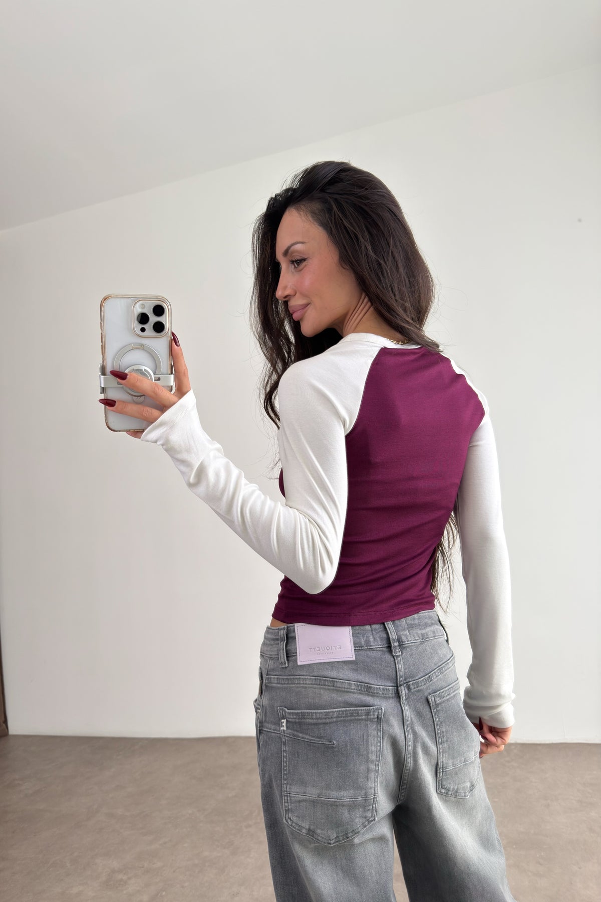 Raglan Kollu Beyaz Mürdüm Body