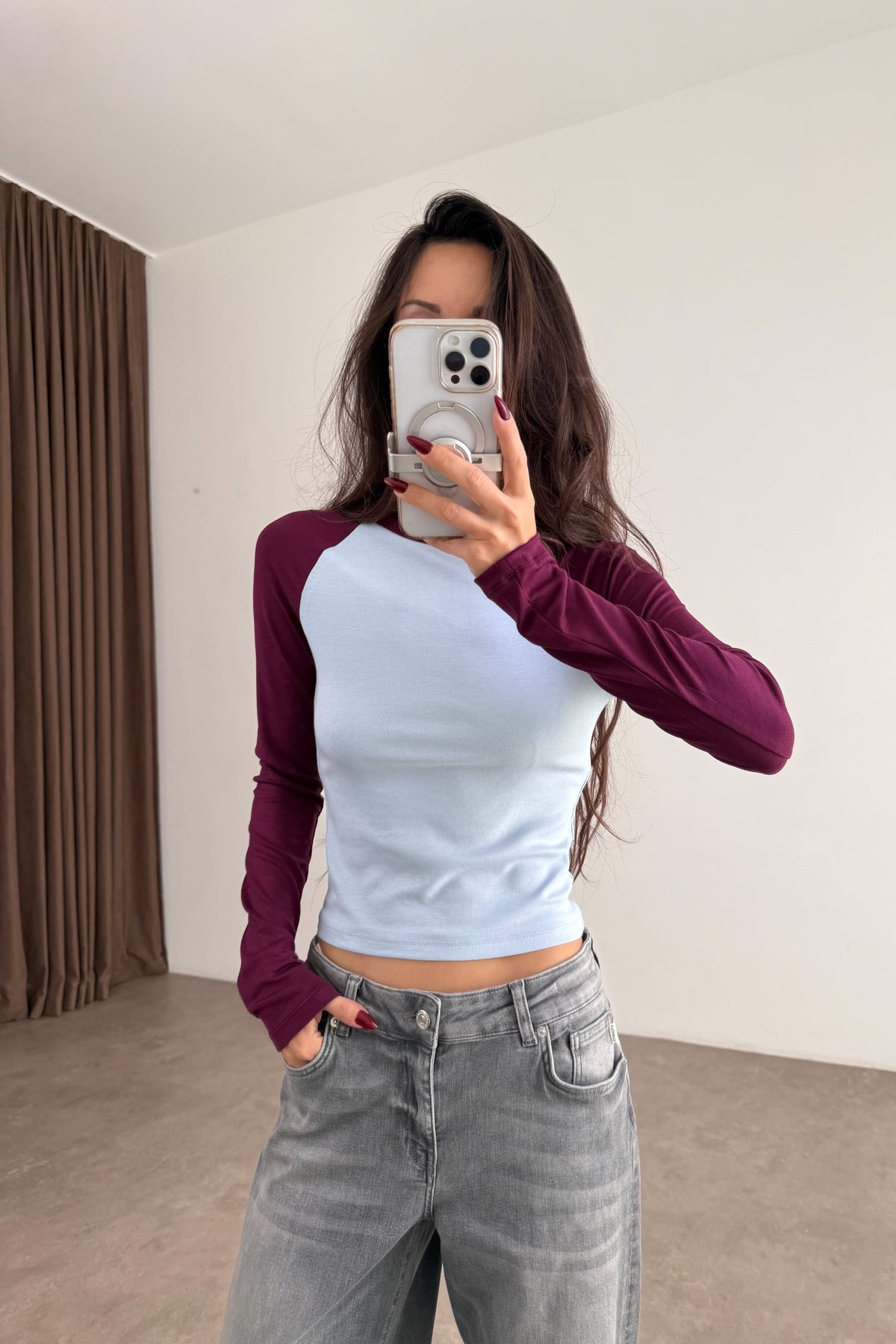 Raglan Kollu Mürdüm Mavi Body