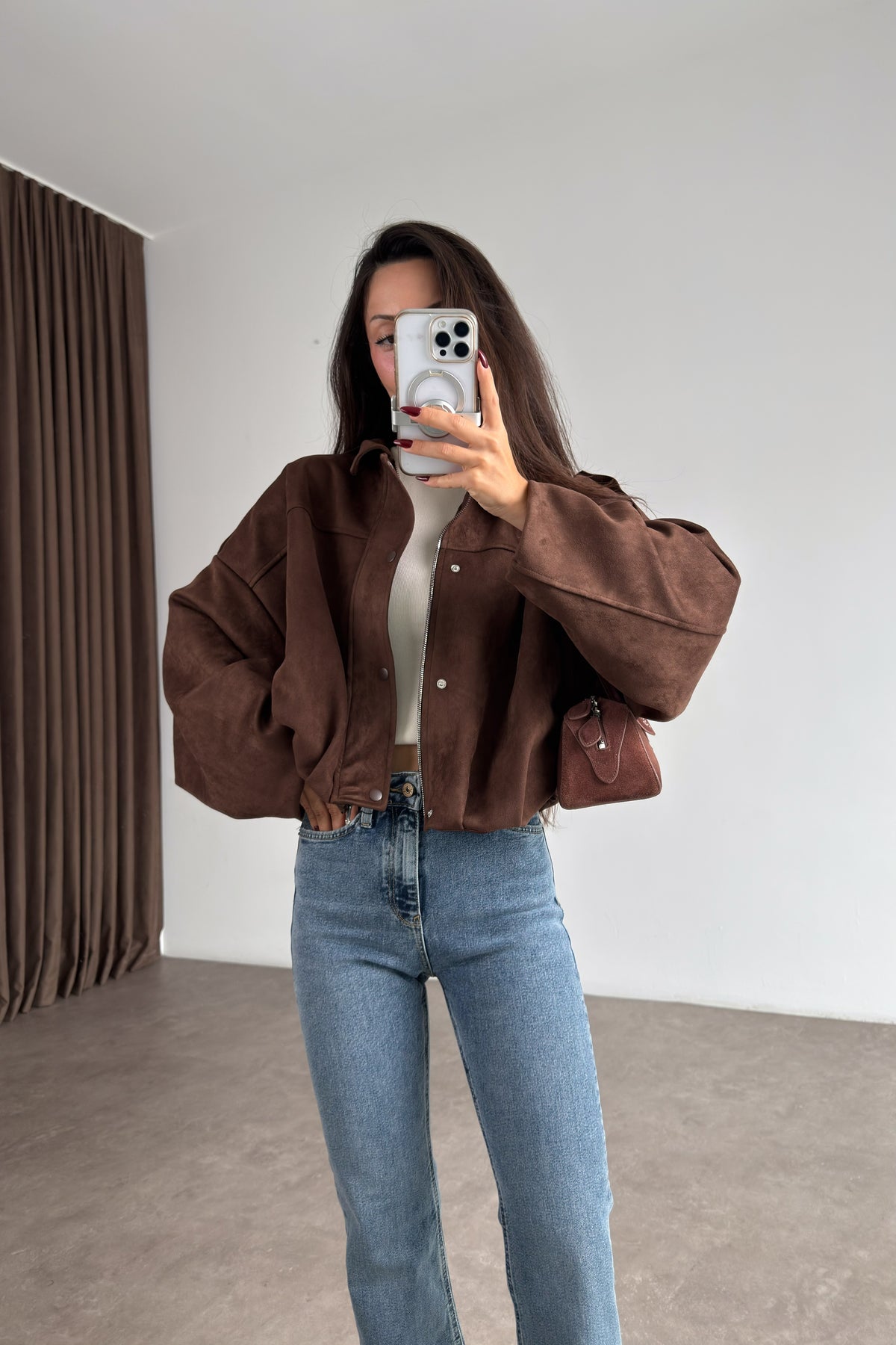 Premium Kahve Süet Bomber Ceket