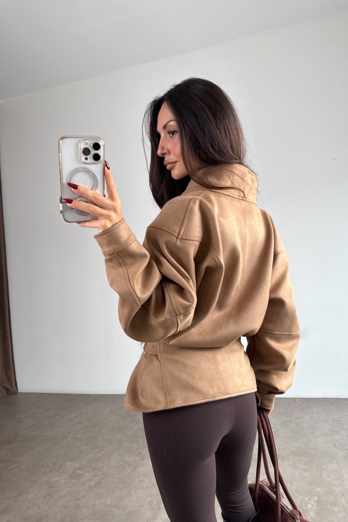 Premium Şal Yaka Çift Kemerli Süet Ceket