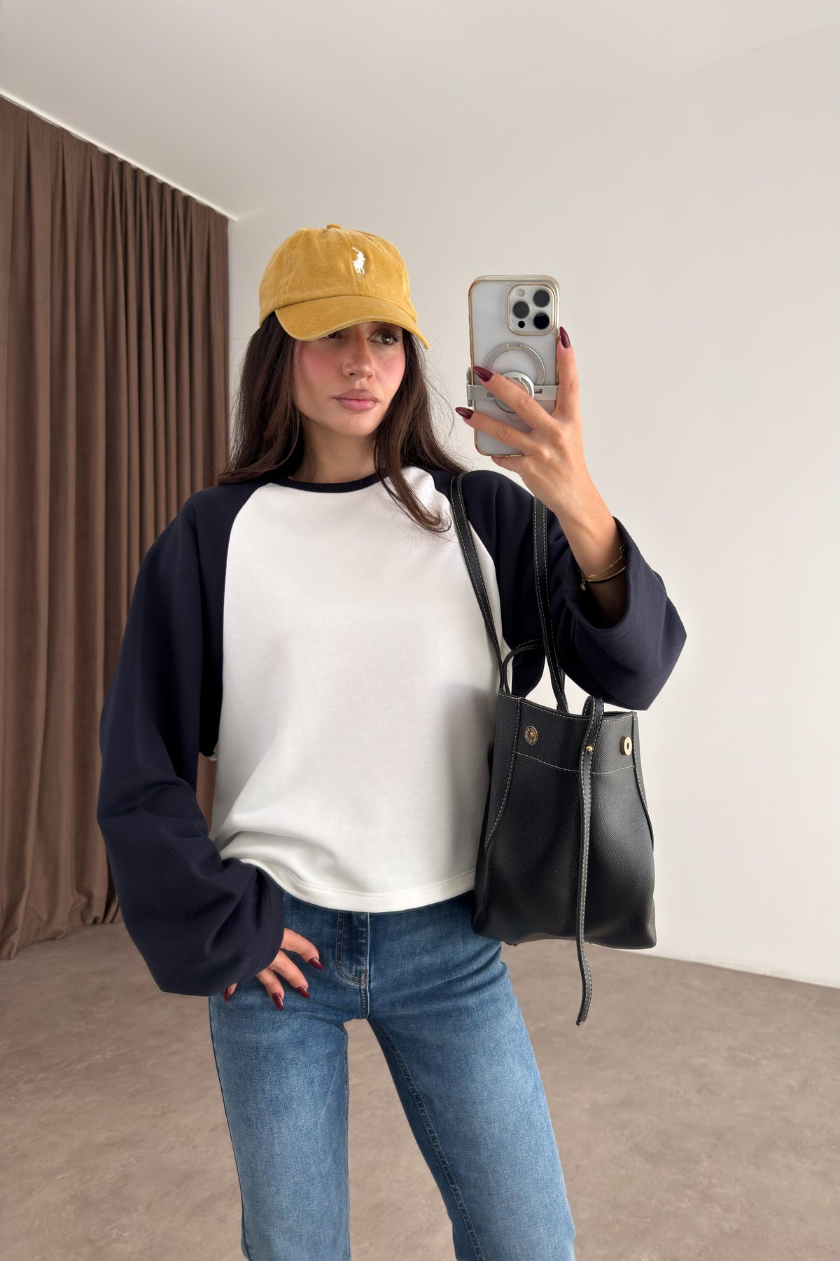 Lacivert Beyaz Beyzbol Sweatshirt