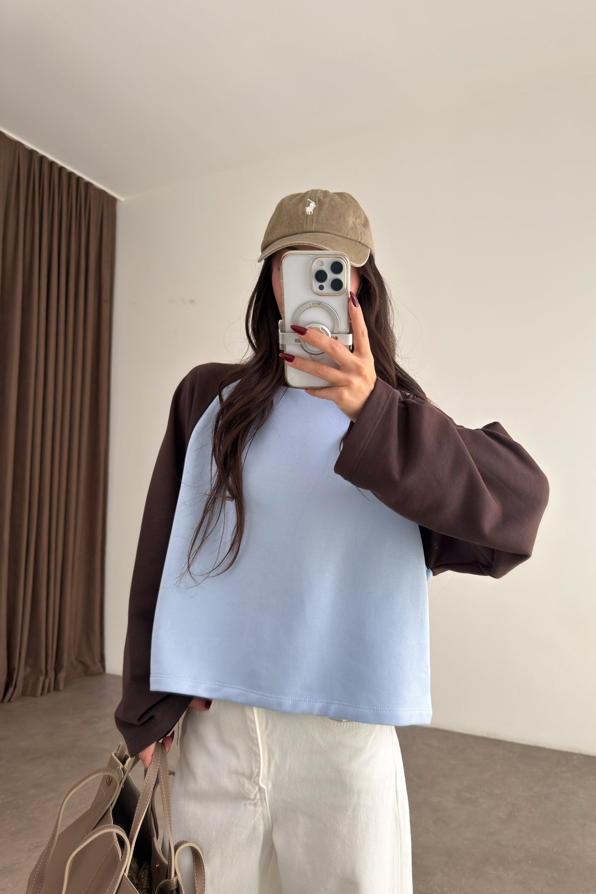 Kahve Mavi Beyzbol Sweatshirt