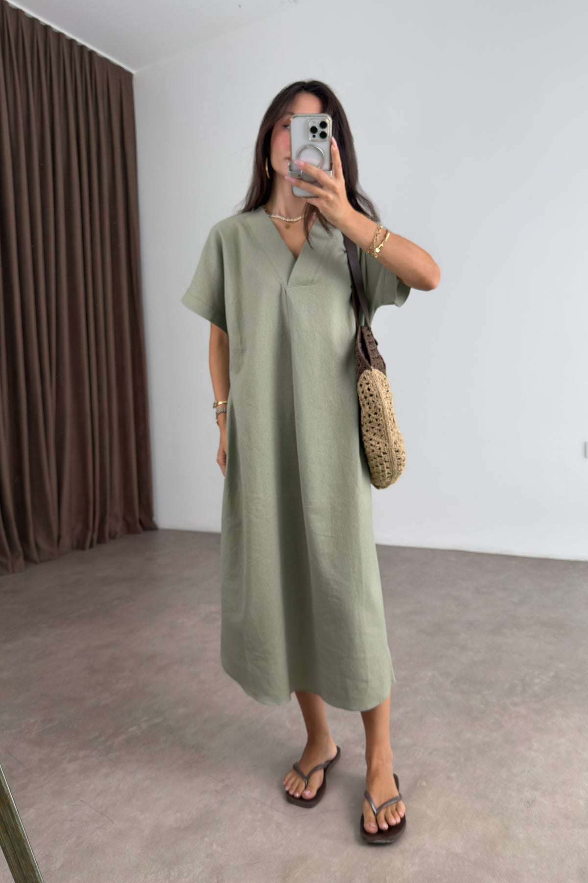 Premium Linen Keten Elbise Çağla