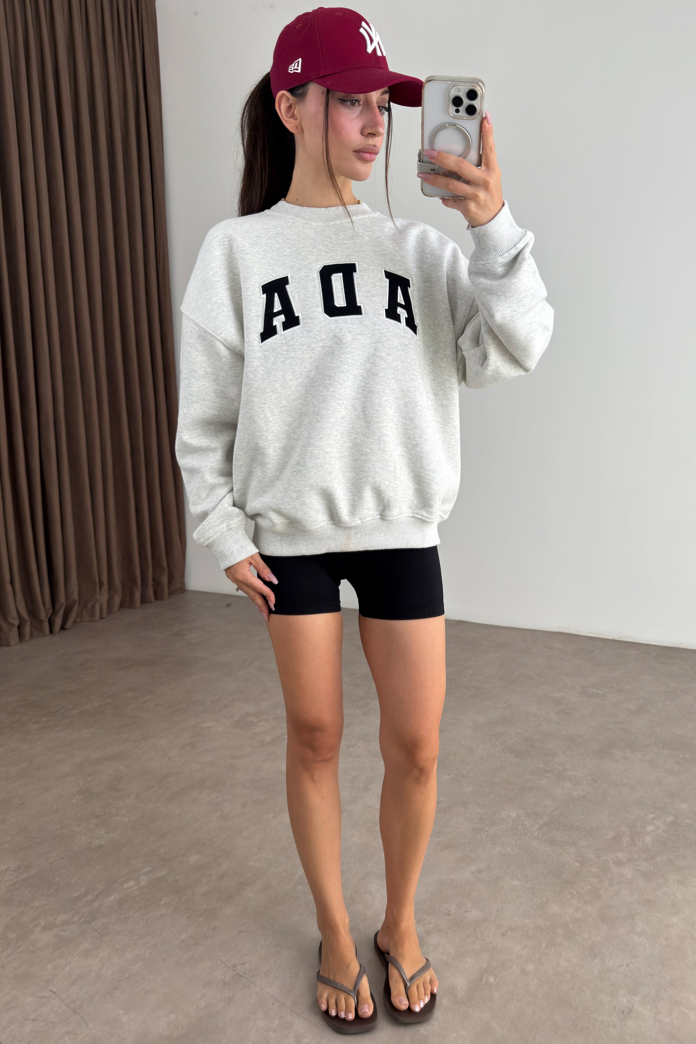 Orijinal Marka Ada Gri Melanj Bisiklet Yaka Sweatshirt