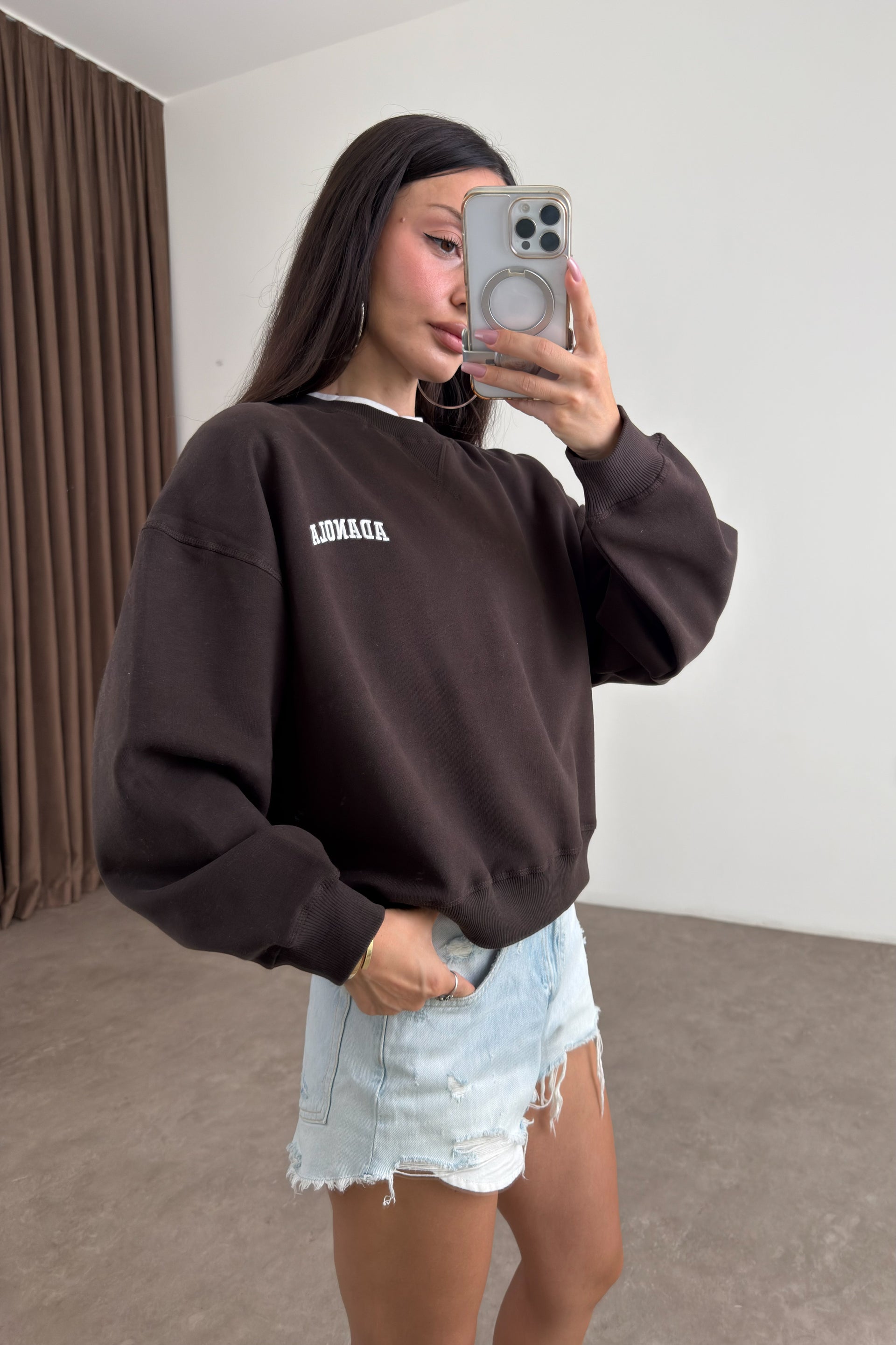 Orijinal Marka Adnla Loouse Fit Kahve Sweatshirt