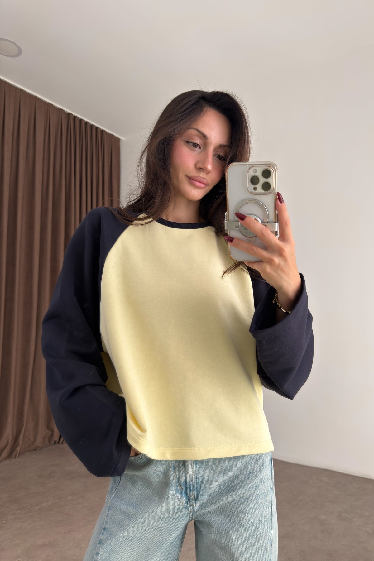 Lacivert Sarı Beyzbol Sweatshirt