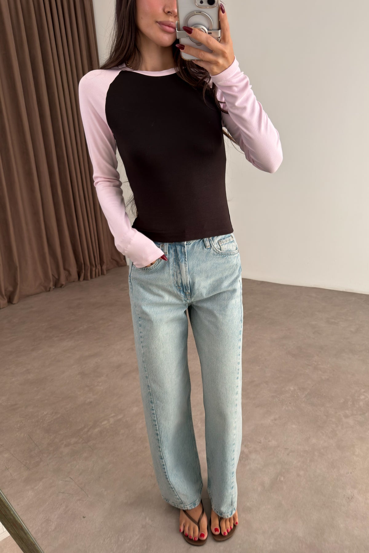 Raglan Kollu Kahve Pembe Body