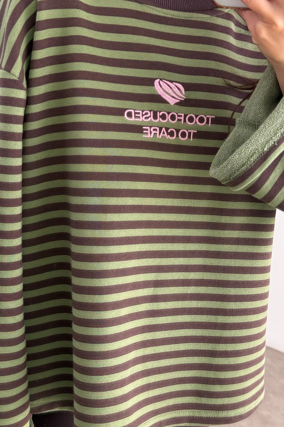 To Care Yeşil Kahve Çizgili Sweatshirt