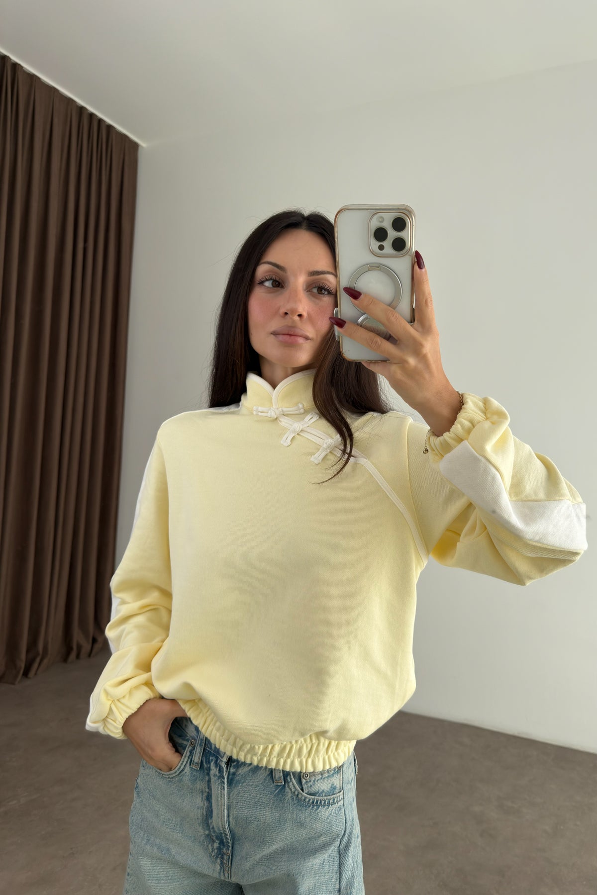 Brshk Asimetrik Frog Kapama Sarı  Sweatshirt