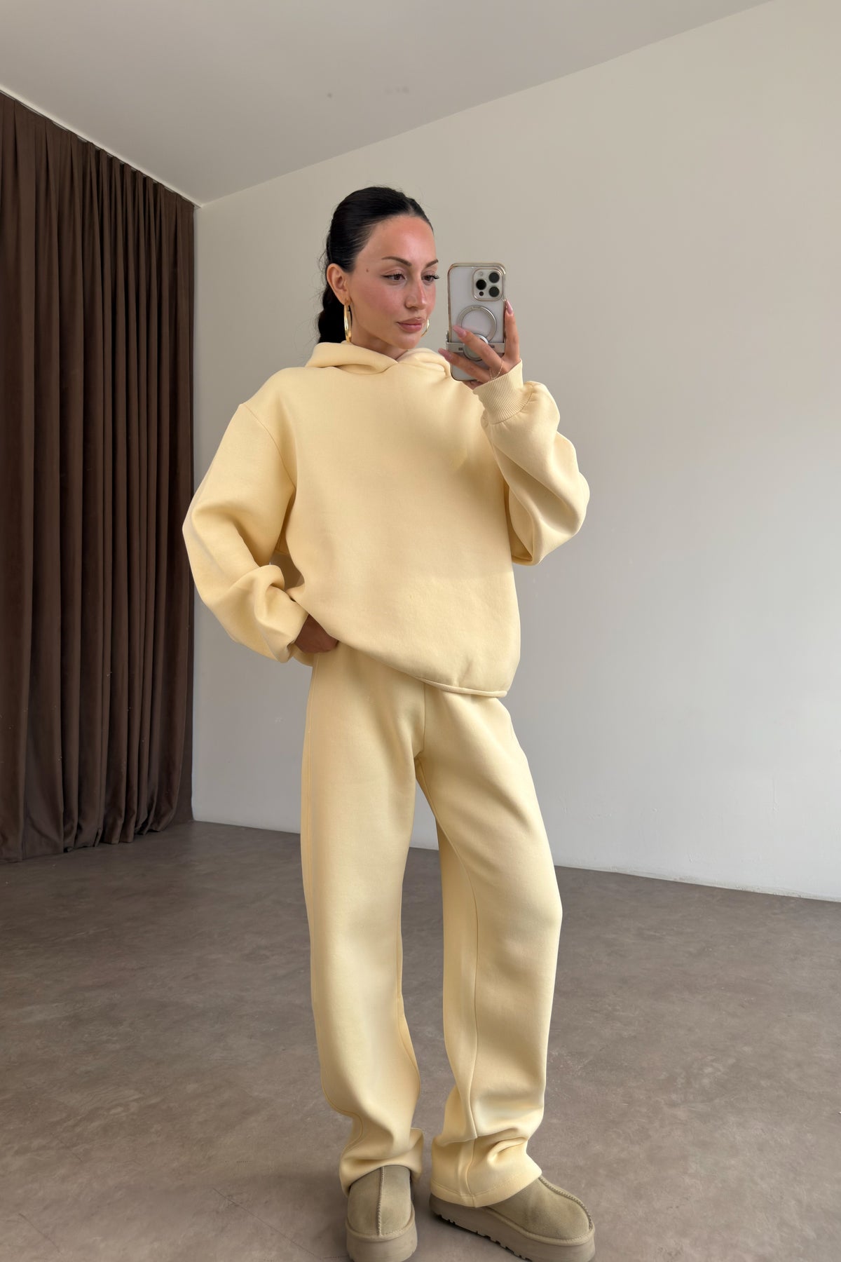 ZRA Kapüşonlu Şardonlu Butter Yellow Takım