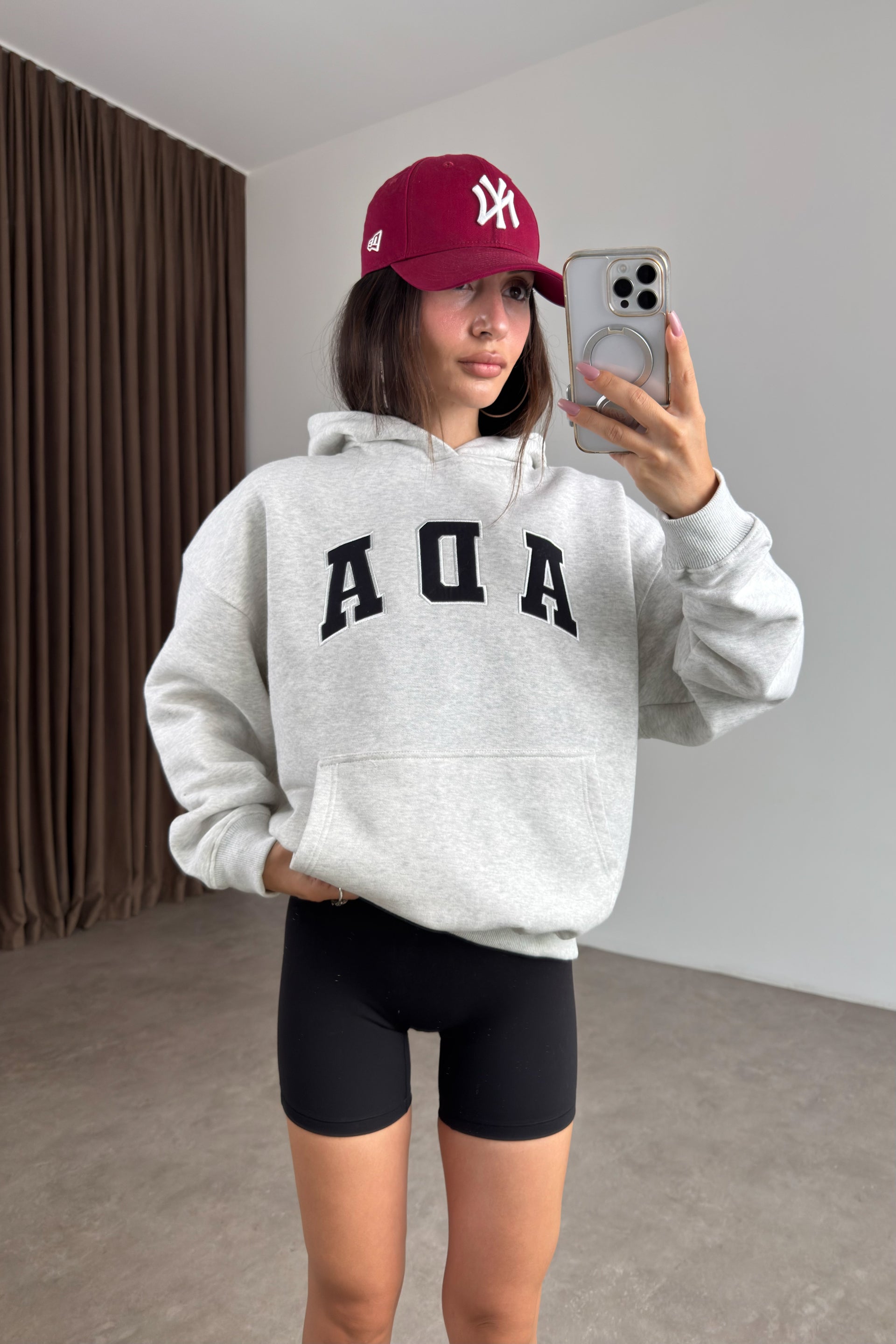 Orijinal Marka Ada Gri Melanj Kapüşonlu Şardonlu Sweatshirt