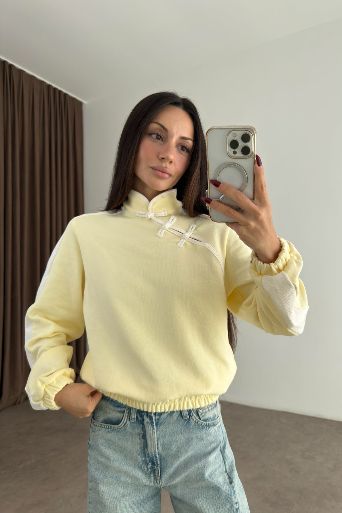 Brshk Asimetrik Frog Kapama Sarı  Sweatshirt