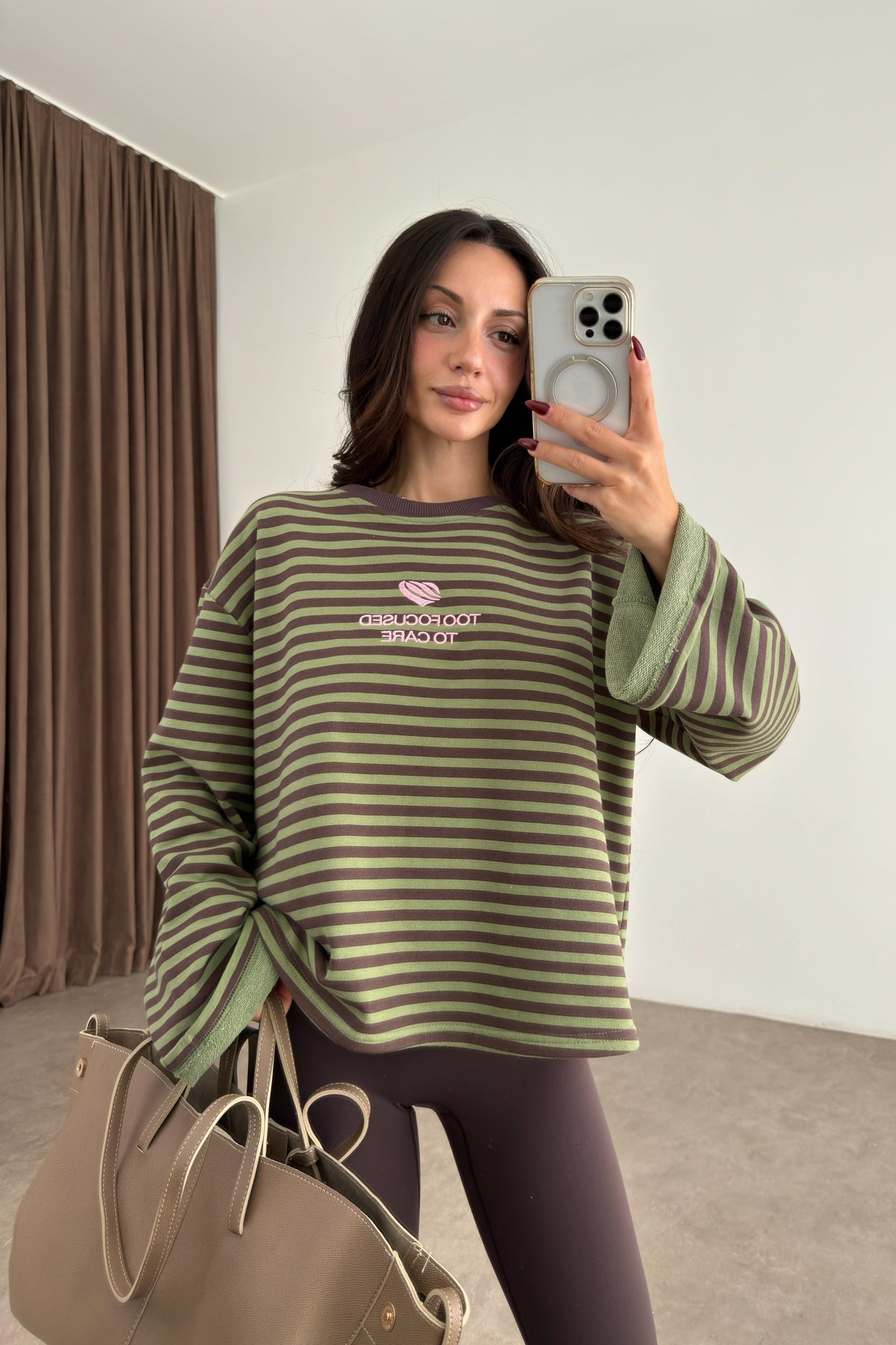 To Care Yeşil Kahve Çizgili Sweatshirt