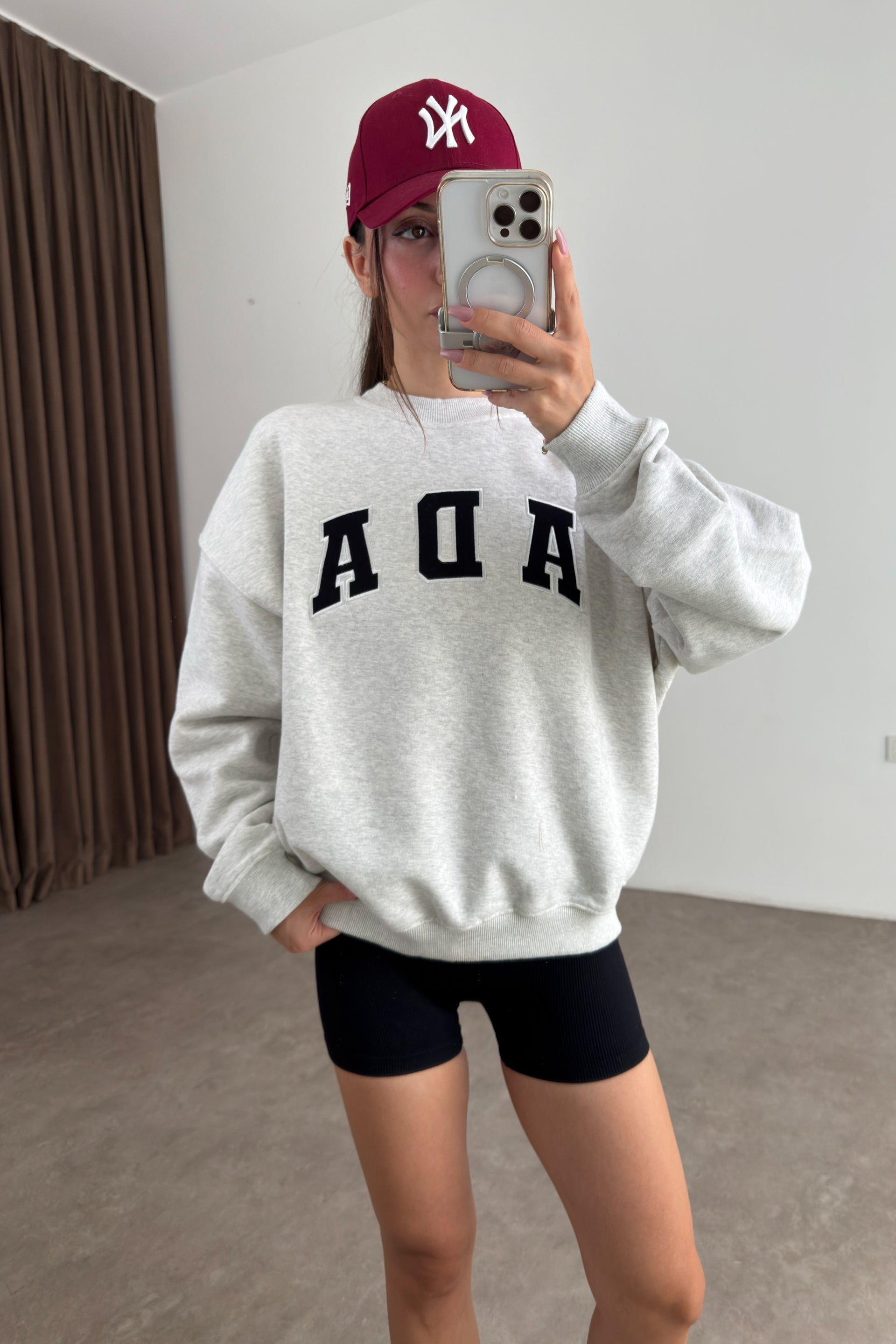 Orijinal Marka Ada Gri Melanj Bisiklet Yaka Sweatshirt