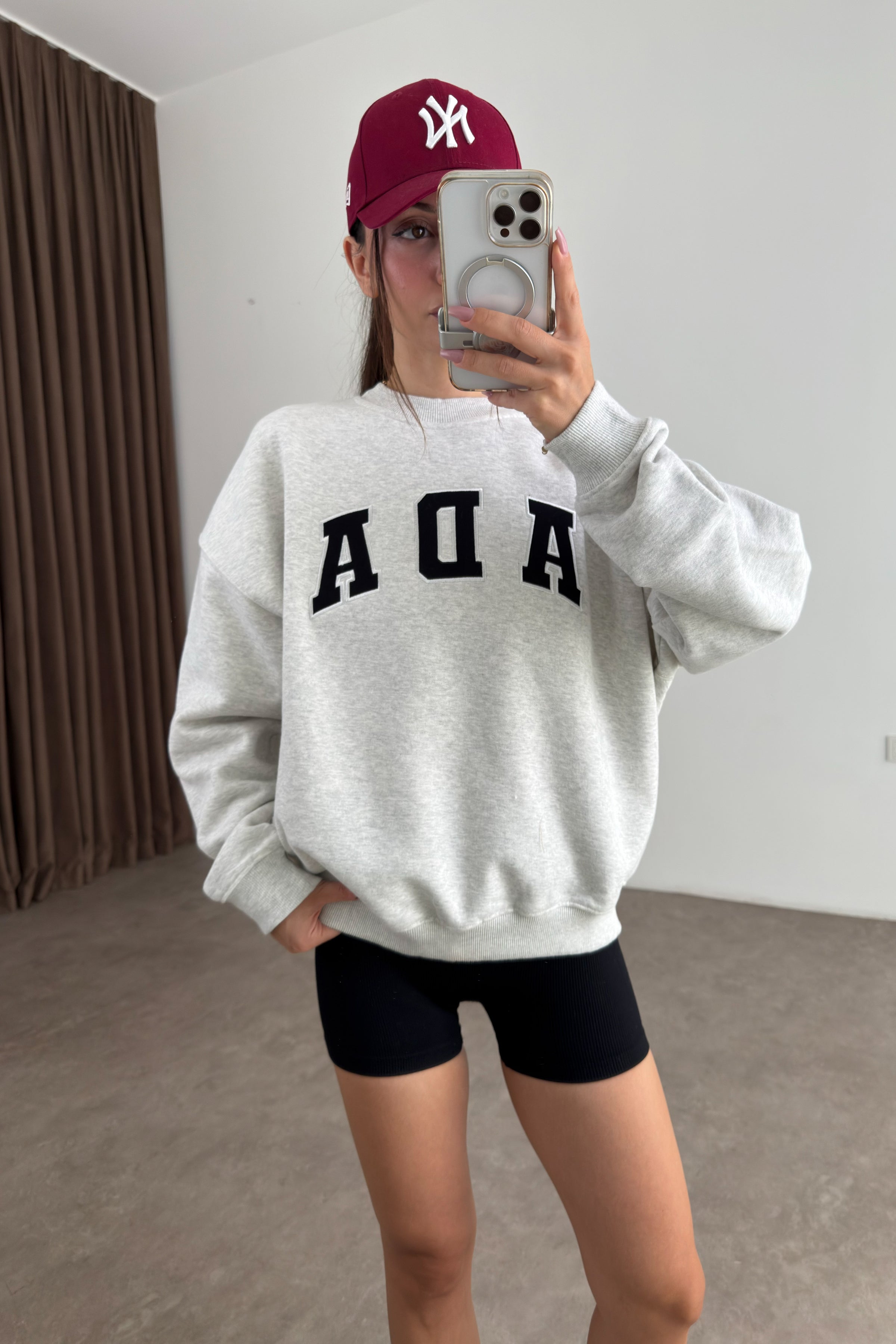 Orijinal Marka Ada Gri Melanj Bisiklet Yaka Sweatshirt