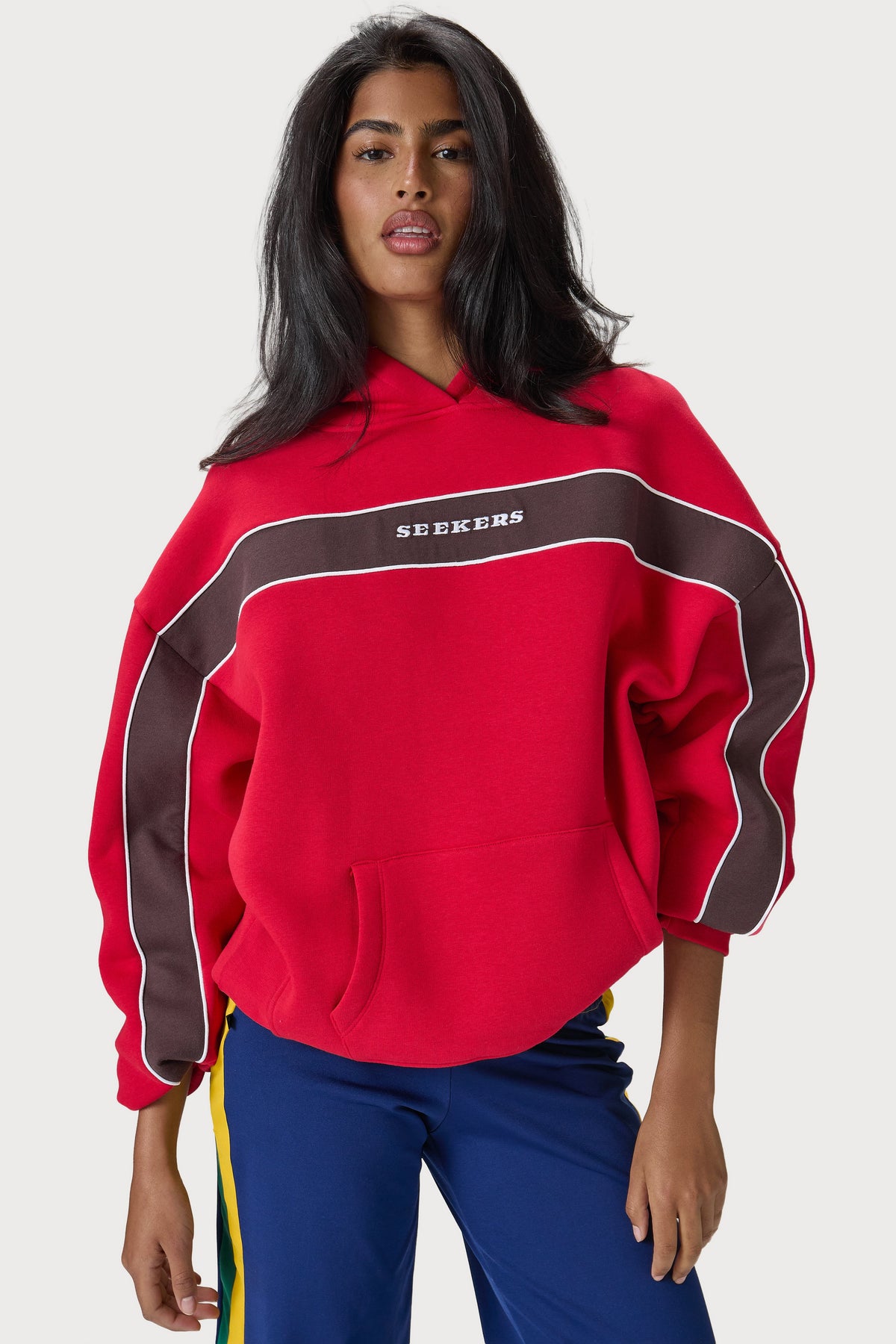 Seekers Kahve Şeritli Kırmızı Sweatshirt
