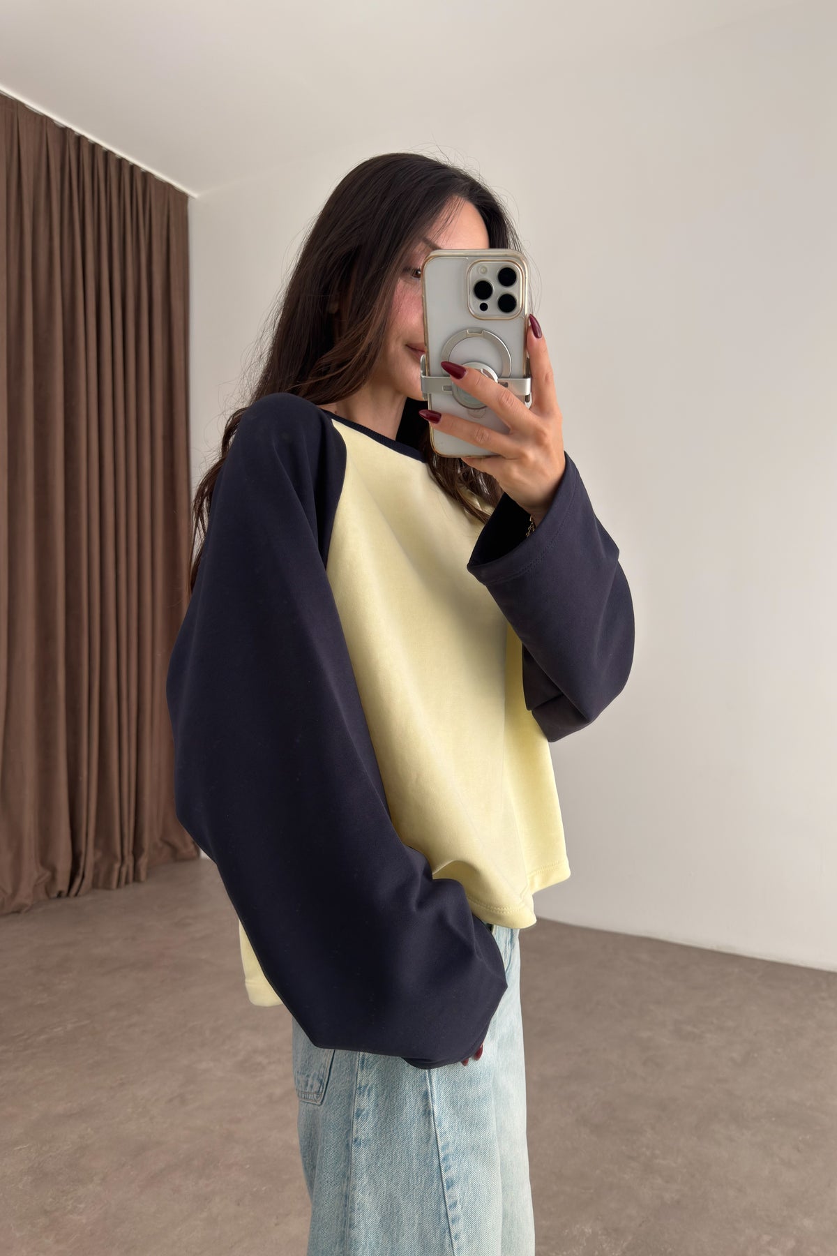 Lacivert Sarı Beyzbol Sweatshirt
