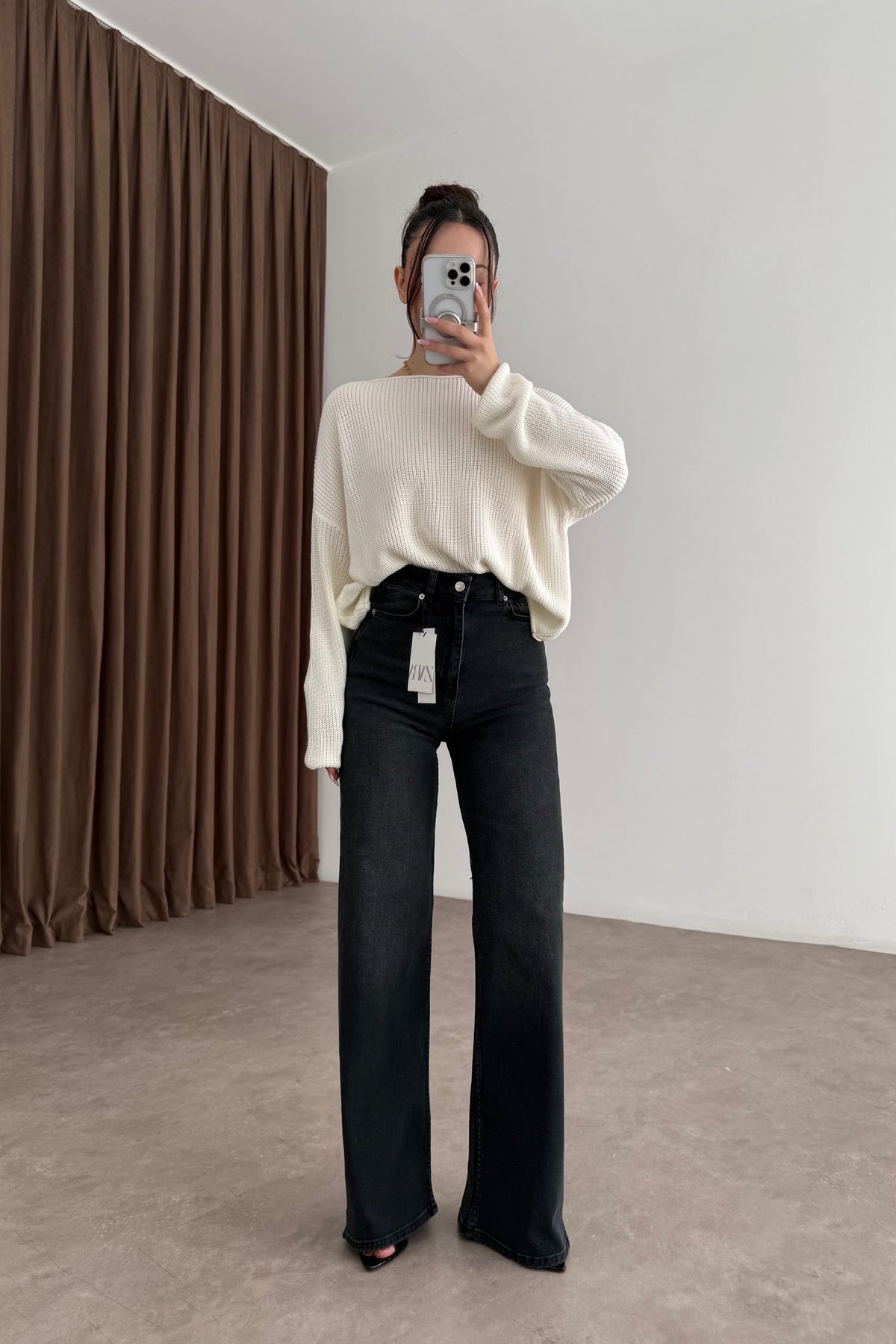 ZRA Dikişli Paça Straightleg Füme Jean