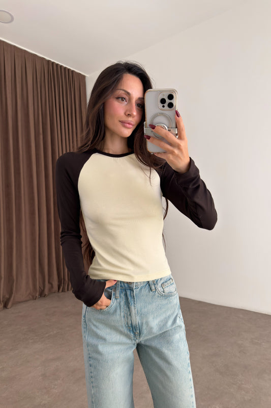 Raglan Kollu Kahve Sarı Body