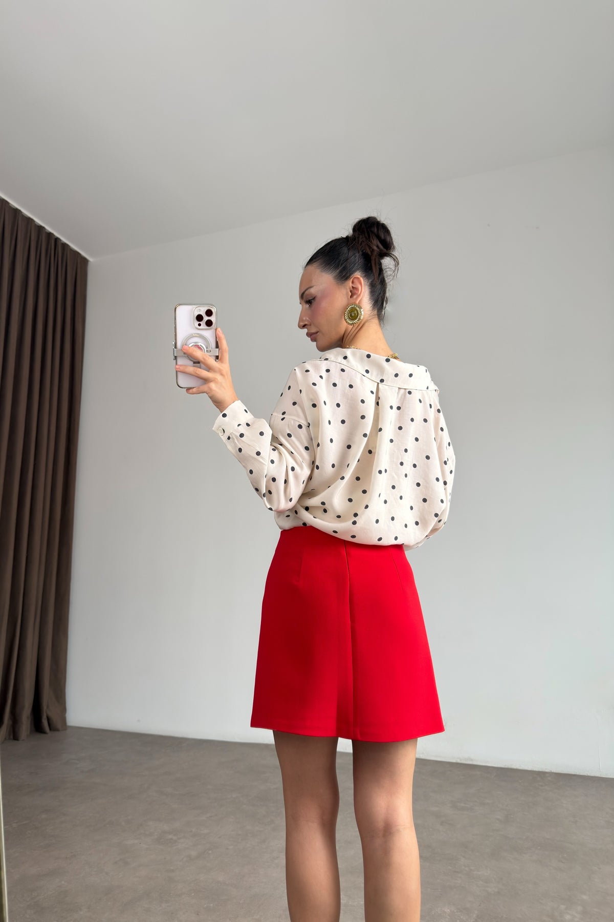 Premium Kalın Krep Kumaş Kırmızı Mini Etek