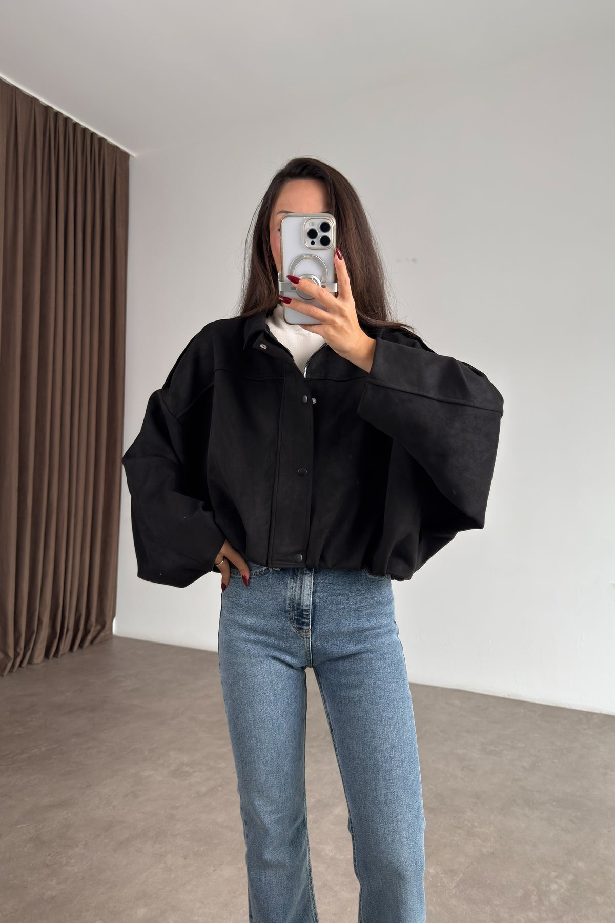 Premium Siyah Süet Bomber Ceket